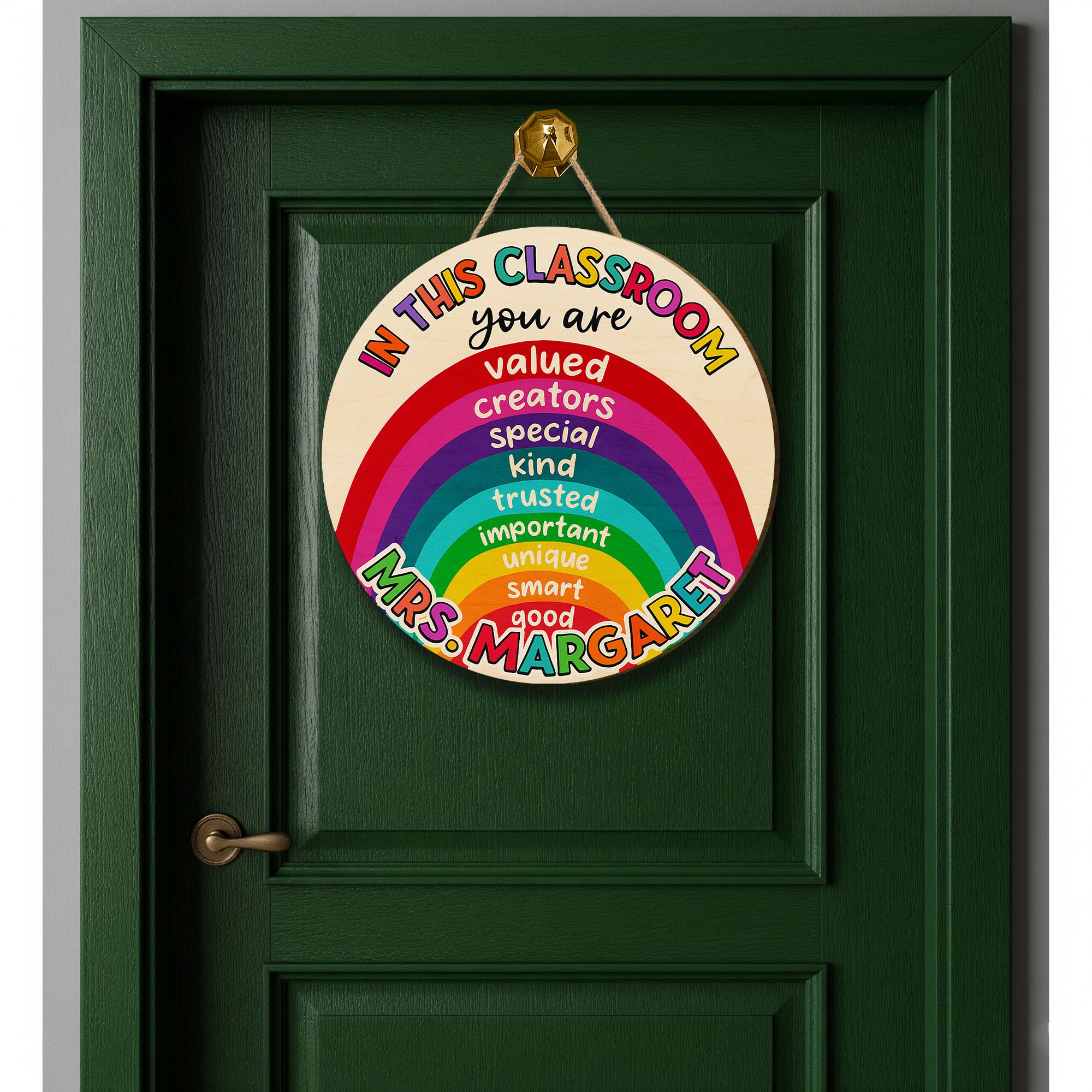 Rainbow Classroom Sign for Teachers – Personalized Door Hanger with Positive Affirmations, Back to School Custom Name Sign, Teacher Gift