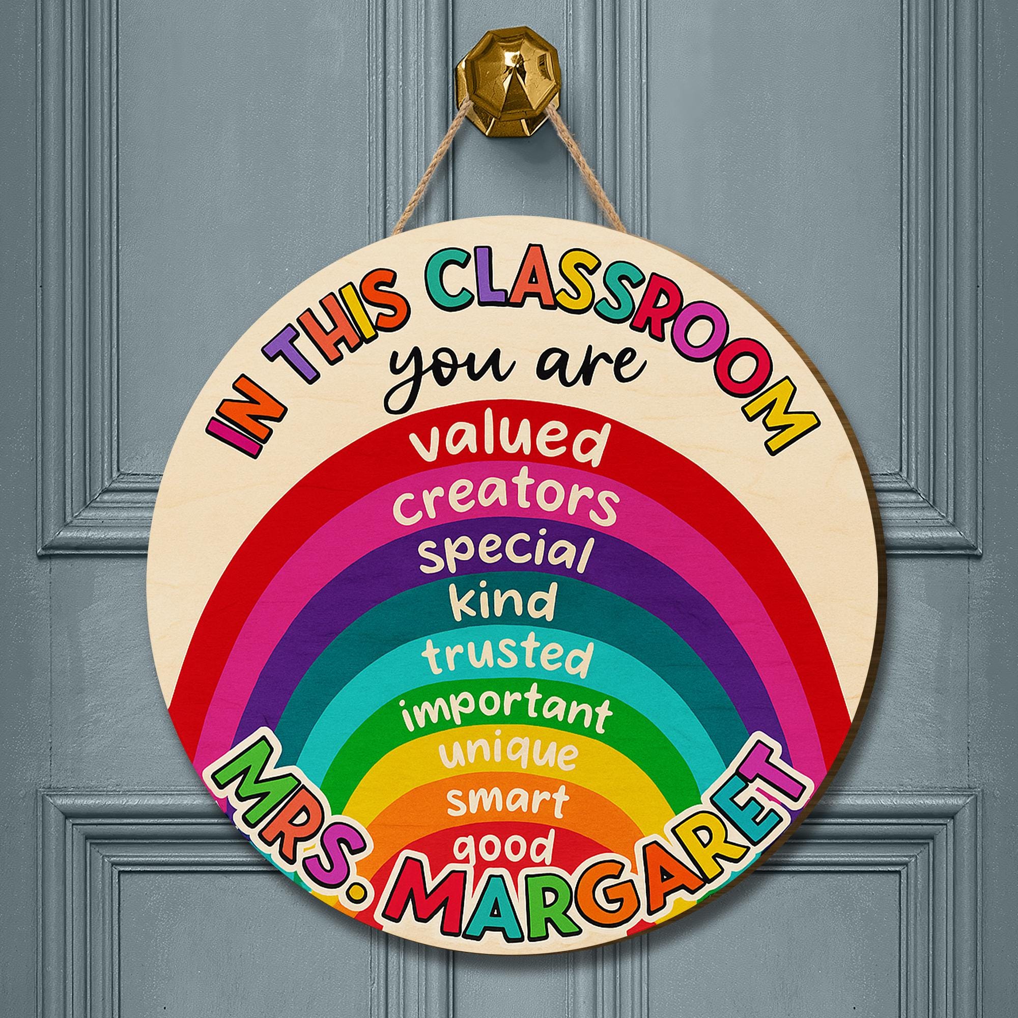 Rainbow Classroom Sign for Teachers – Personalized Door Hanger with Positive Affirmations, Back to School Custom Name Sign, Teacher Gift