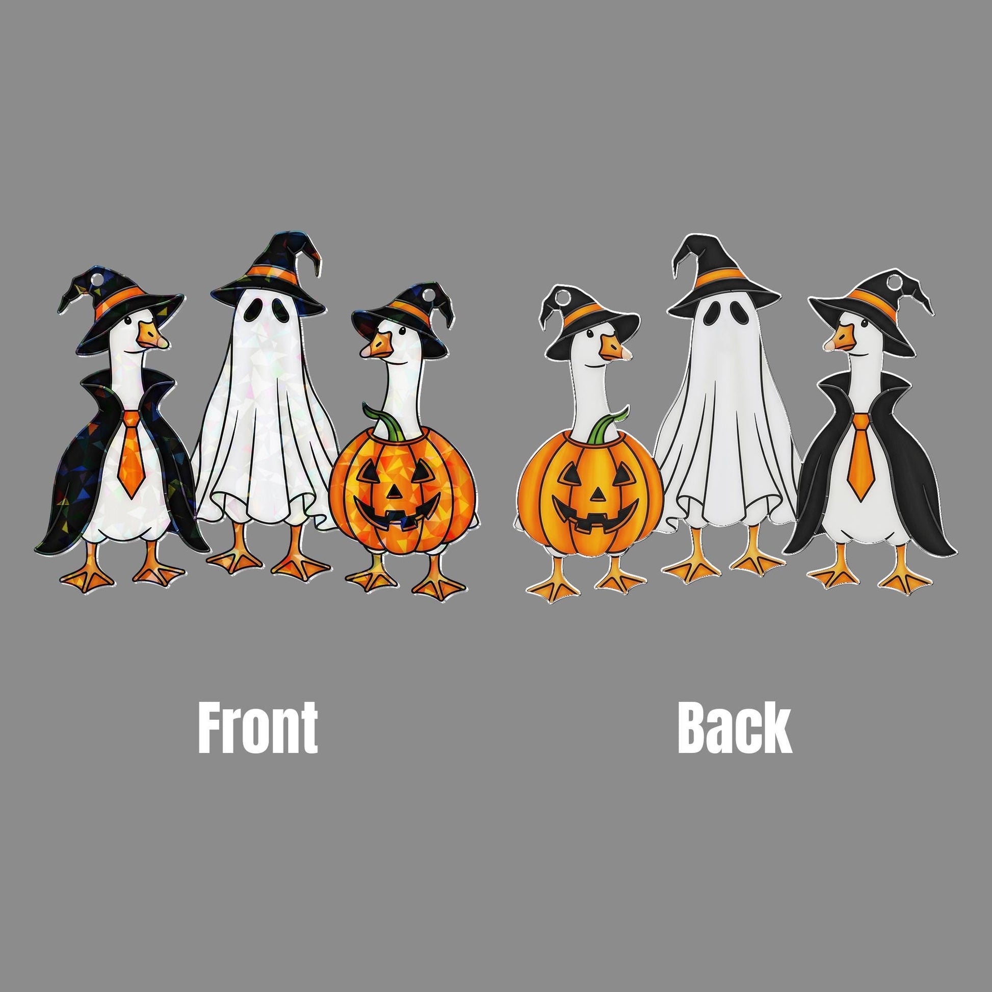 Halloween Goose Hologram Ornament – Cute Goose Witch, Ghost, Pumpkin Costumes – Funny ACRYLIC Window Hanging Fall Decor, Spooky Goose Gift