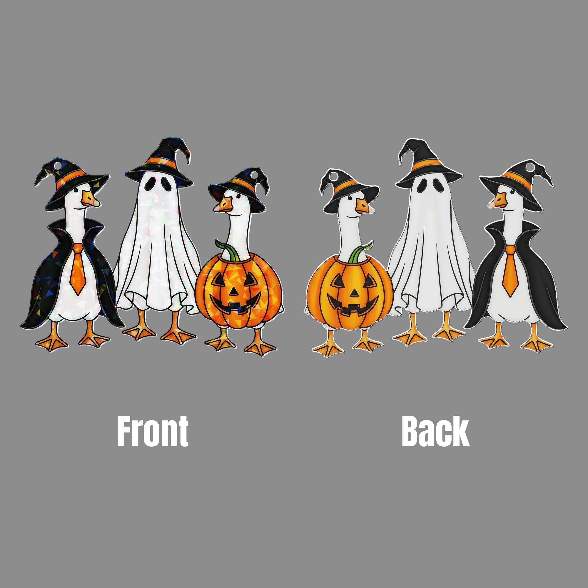 Halloween Goose Hologram Ornament – Cute Goose Witch, Ghost, Pumpkin Costumes – Funny ACRYLIC Window Hanging Fall Decor, Spooky Goose Gift