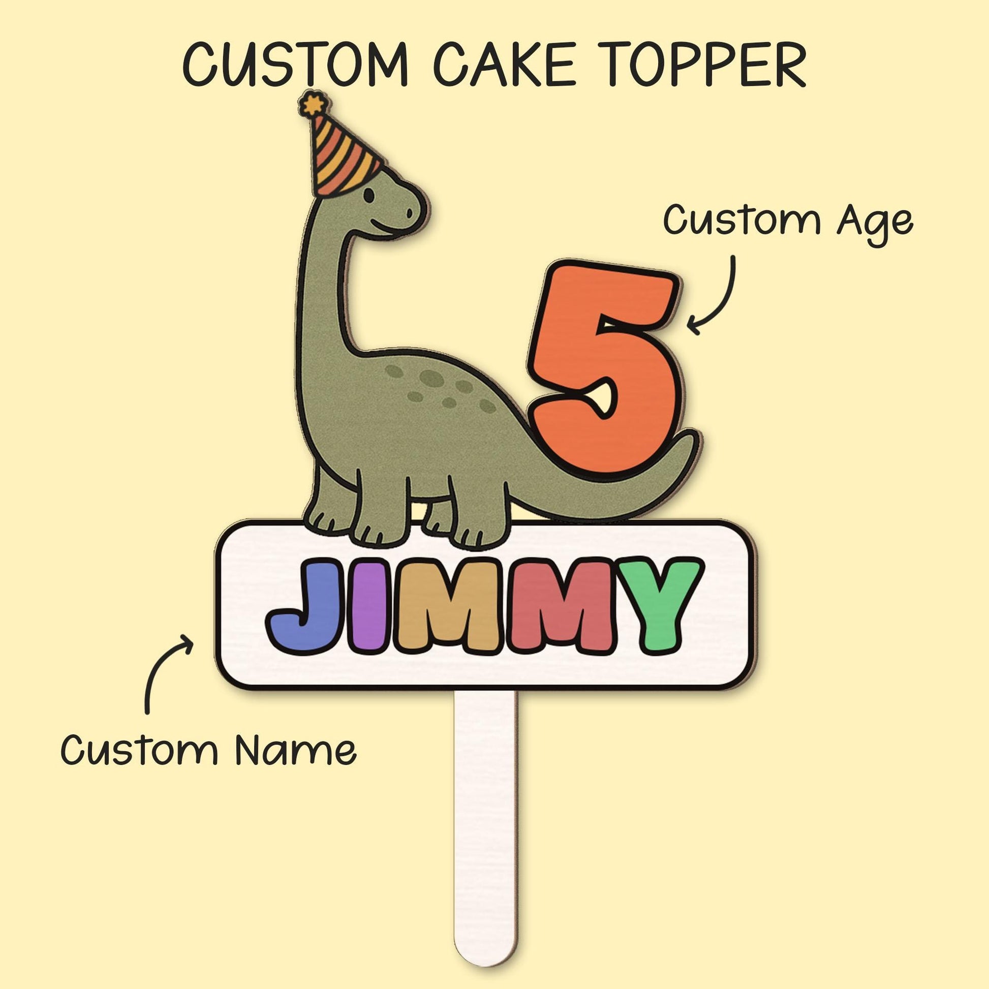 Personalized Dinosaur Cake Topper – Custom Name & Age Dinosaur Birthday Decor, Party Decoration for Kids