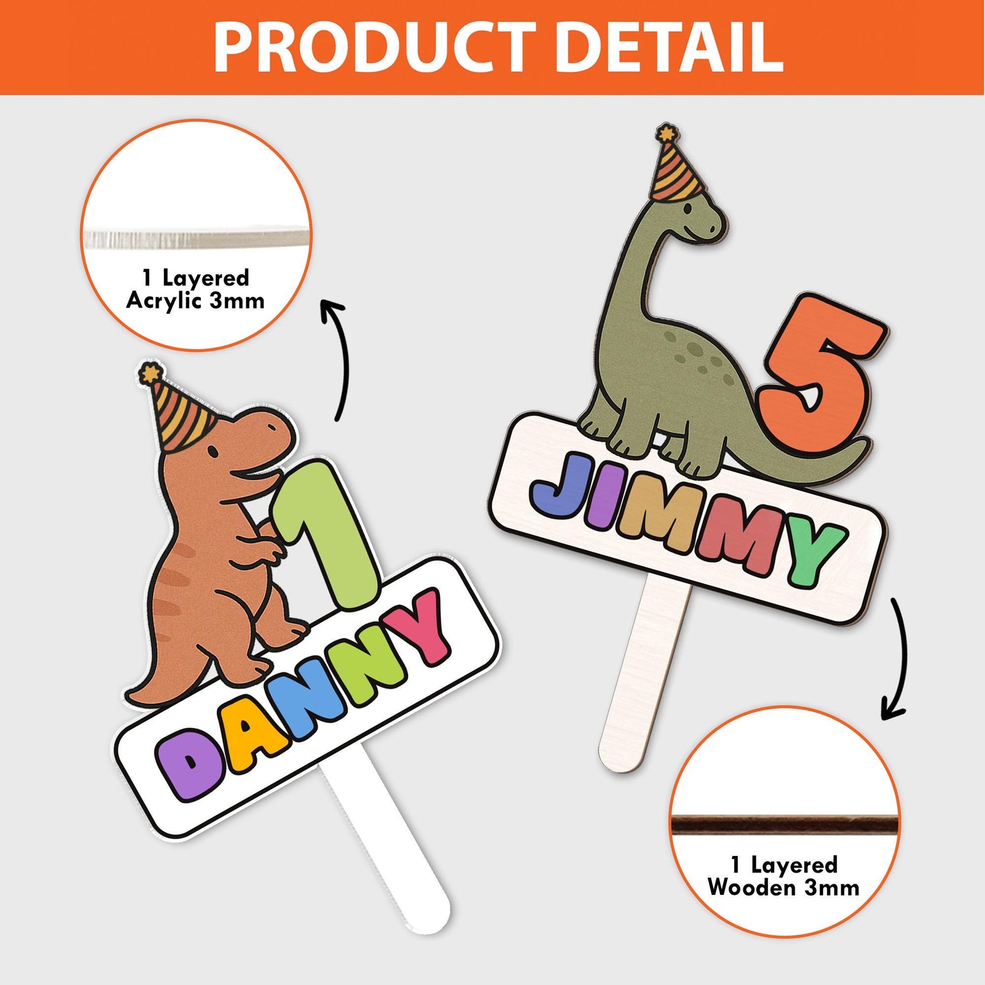 Personalized Dinosaur Cake Topper – Custom Name & Age Dinosaur Birthday Decor, Party Decoration for Kids
