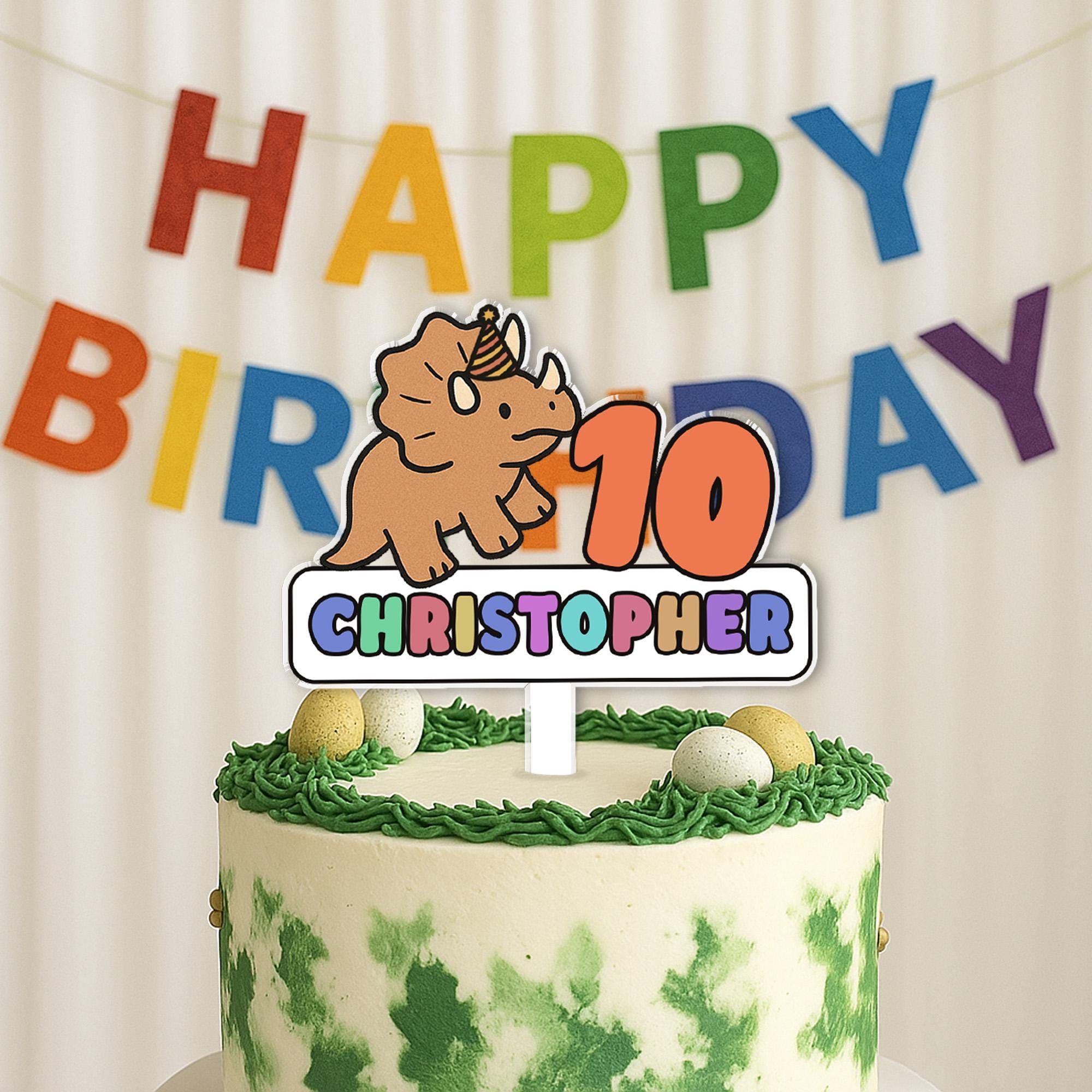 Personalized Dinosaur Cake Topper – Custom Name & Age Dinosaur Birthday Decor, Party Decoration for Kids