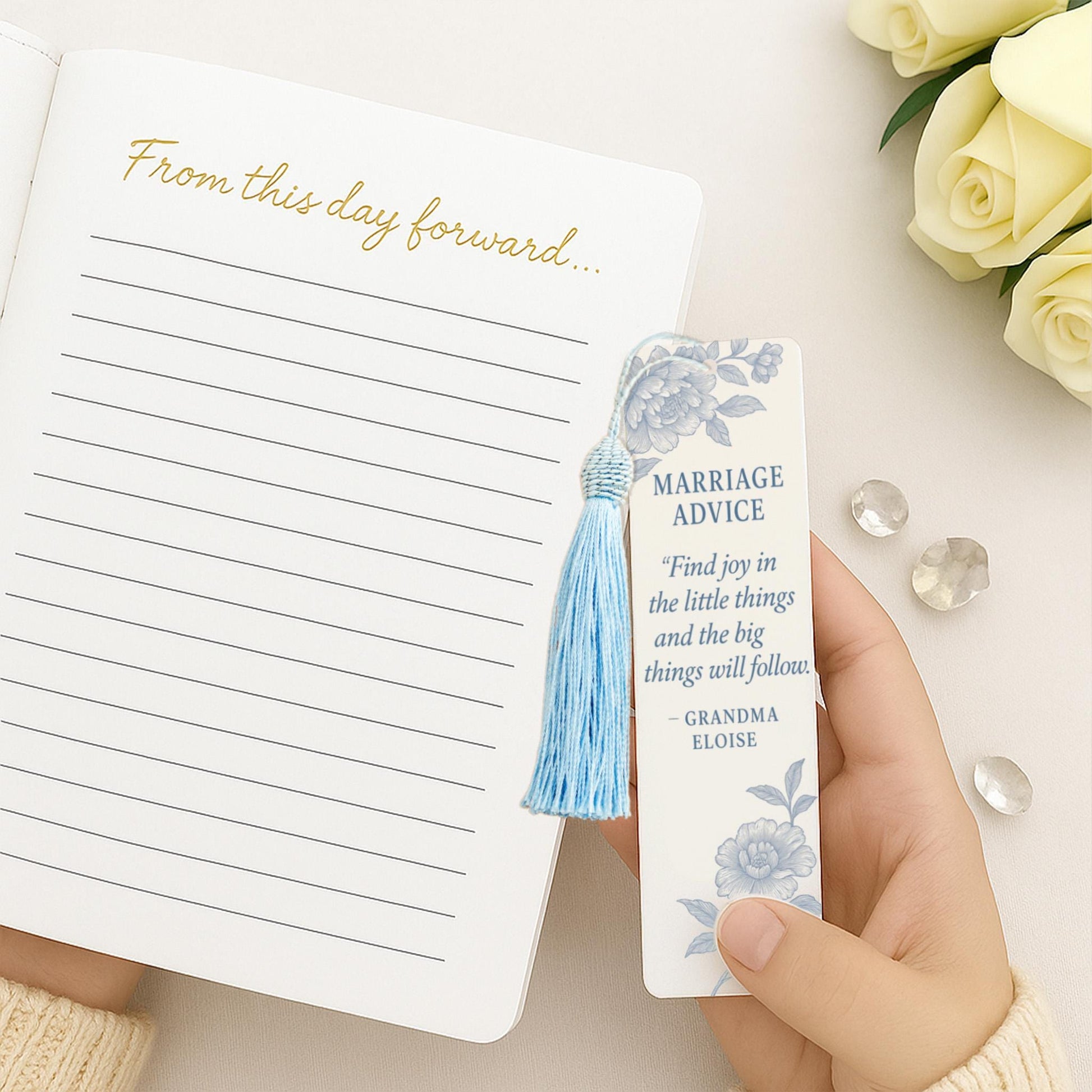 Custom Wedding Leather Vow Notebook + Acrylic Bookmark – Personalized Ceremony Journal Keepsake Gift