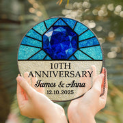 Anniversary Glass Suncatcher & Acrylic Keychain Combo | Anniversary Gemstone Glass Suncatcher | Personalized Keepsake Gifts