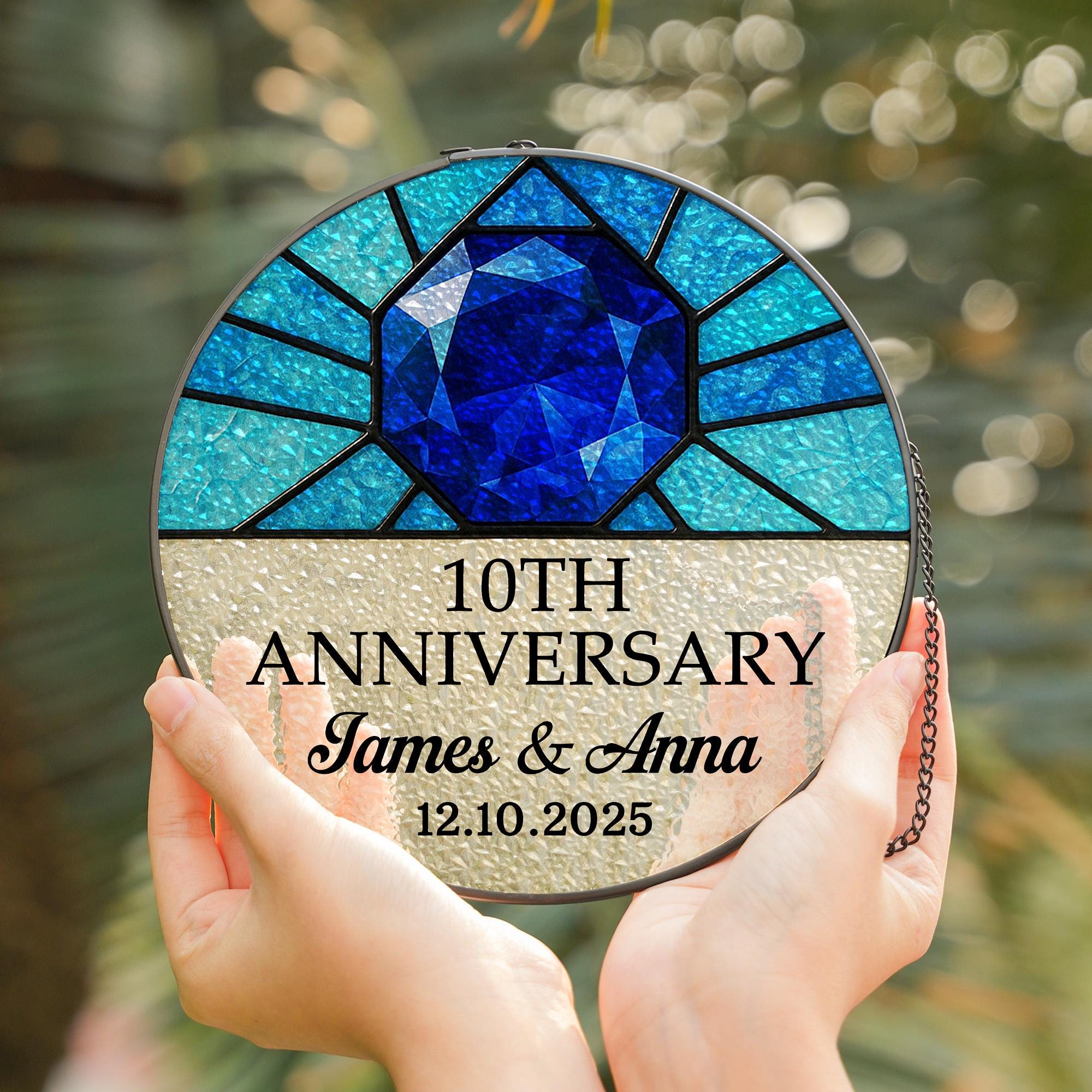 Anniversary Glass Suncatcher & Acrylic Keychain Combo | Anniversary Gemstone Glass Suncatcher | Personalized Keepsake Gifts