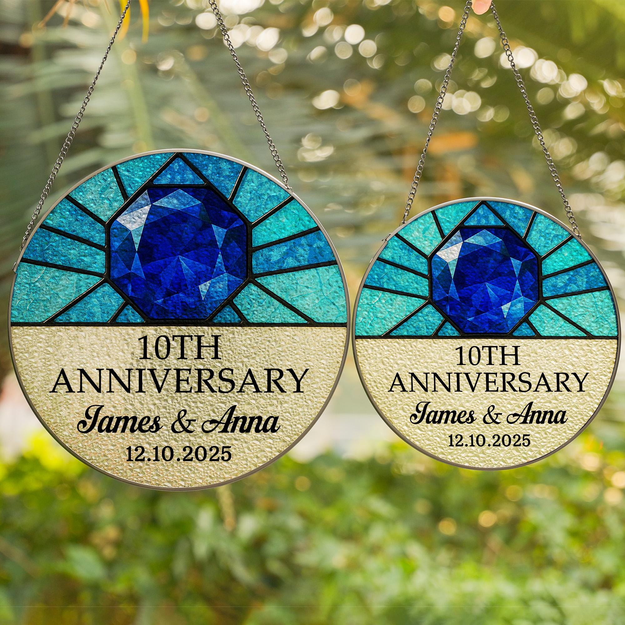 Anniversary Glass Suncatcher & Acrylic Keychain Combo | Anniversary Gemstone Glass Suncatcher | Personalized Keepsake Gifts