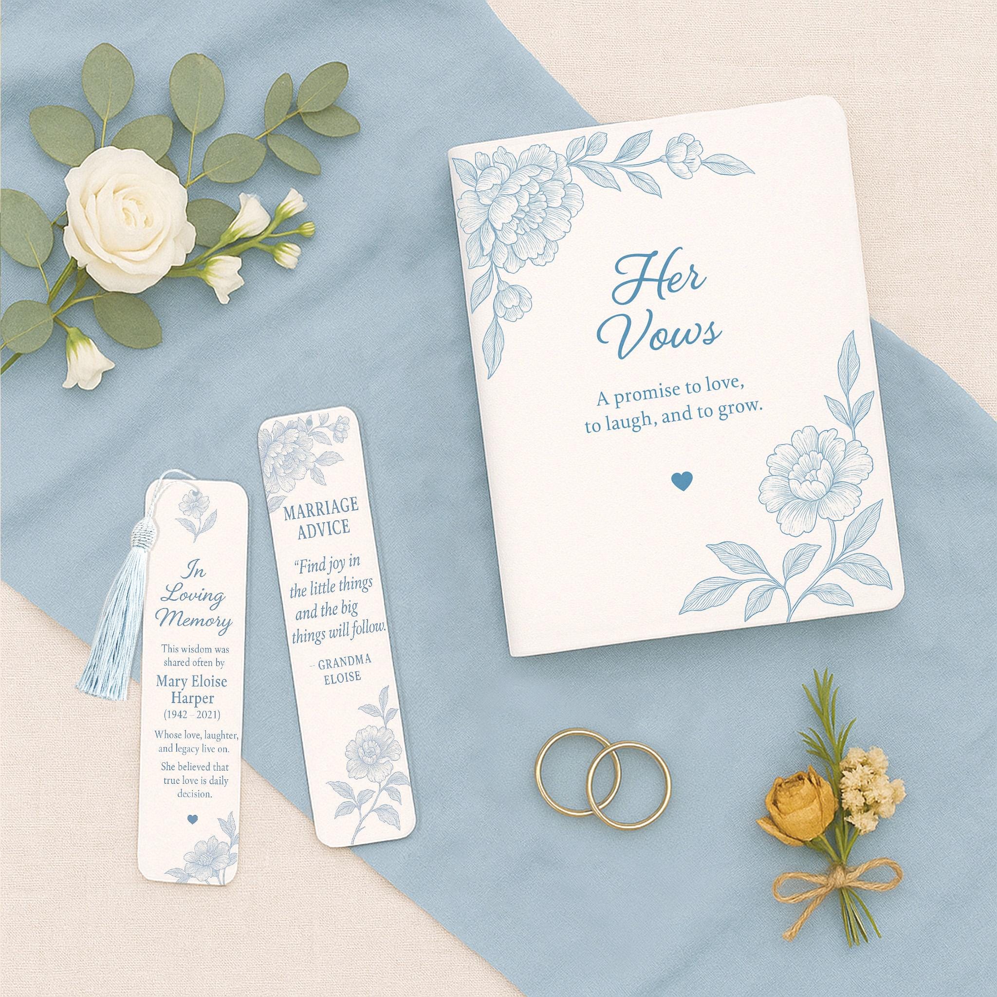 Custom Wedding Leather Vow Notebook + Acrylic Bookmark – Personalized Ceremony Journal Keepsake Gift