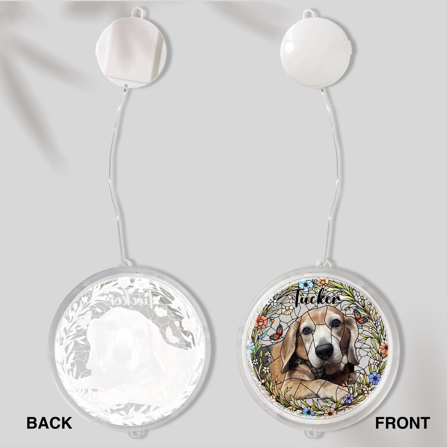 Personalized LED Hanging, Custom Pet Portrait with Name, Dog Memorial Light and Floral Design, Pet Loss Window Decor Gift, Pet Lover Gift