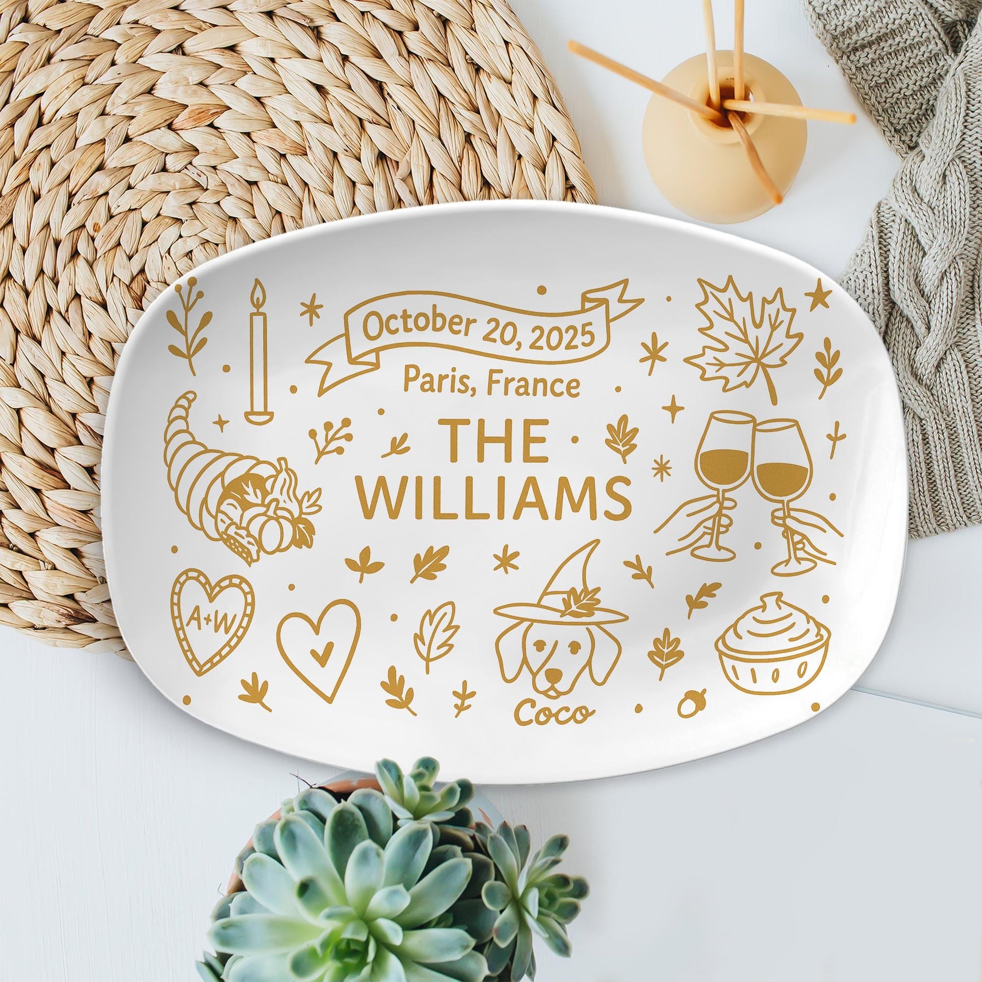 Personalized Autumn Wedding Platter – Custom Halloween Fall Serving Tray – Thanksgiving Engagement Gift – Family Name Keepsake, DECOR ONLY