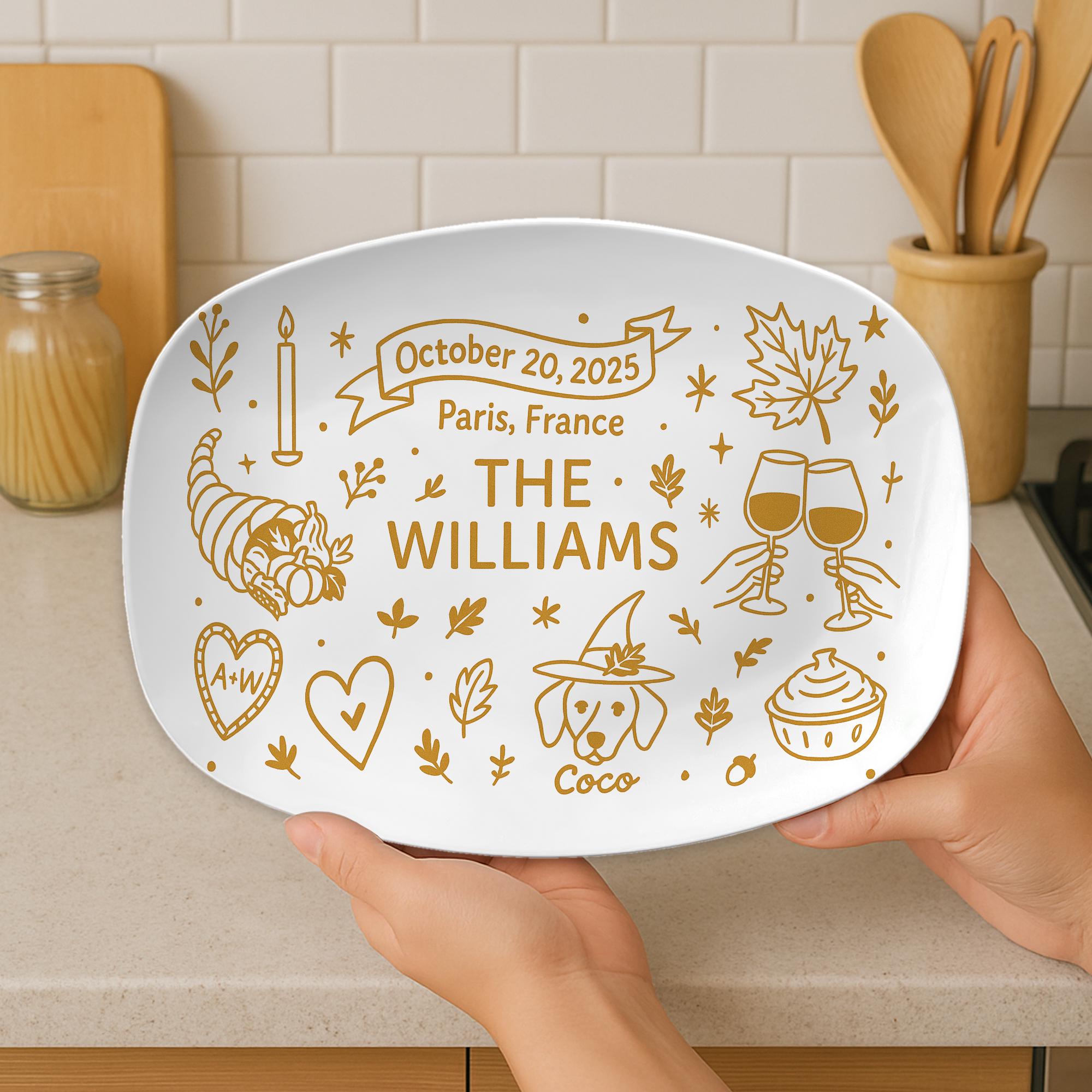 Personalized Autumn Wedding Platter – Custom Halloween Fall Serving Tray – Thanksgiving Engagement Gift – Family Name Keepsake, DECOR ONLY