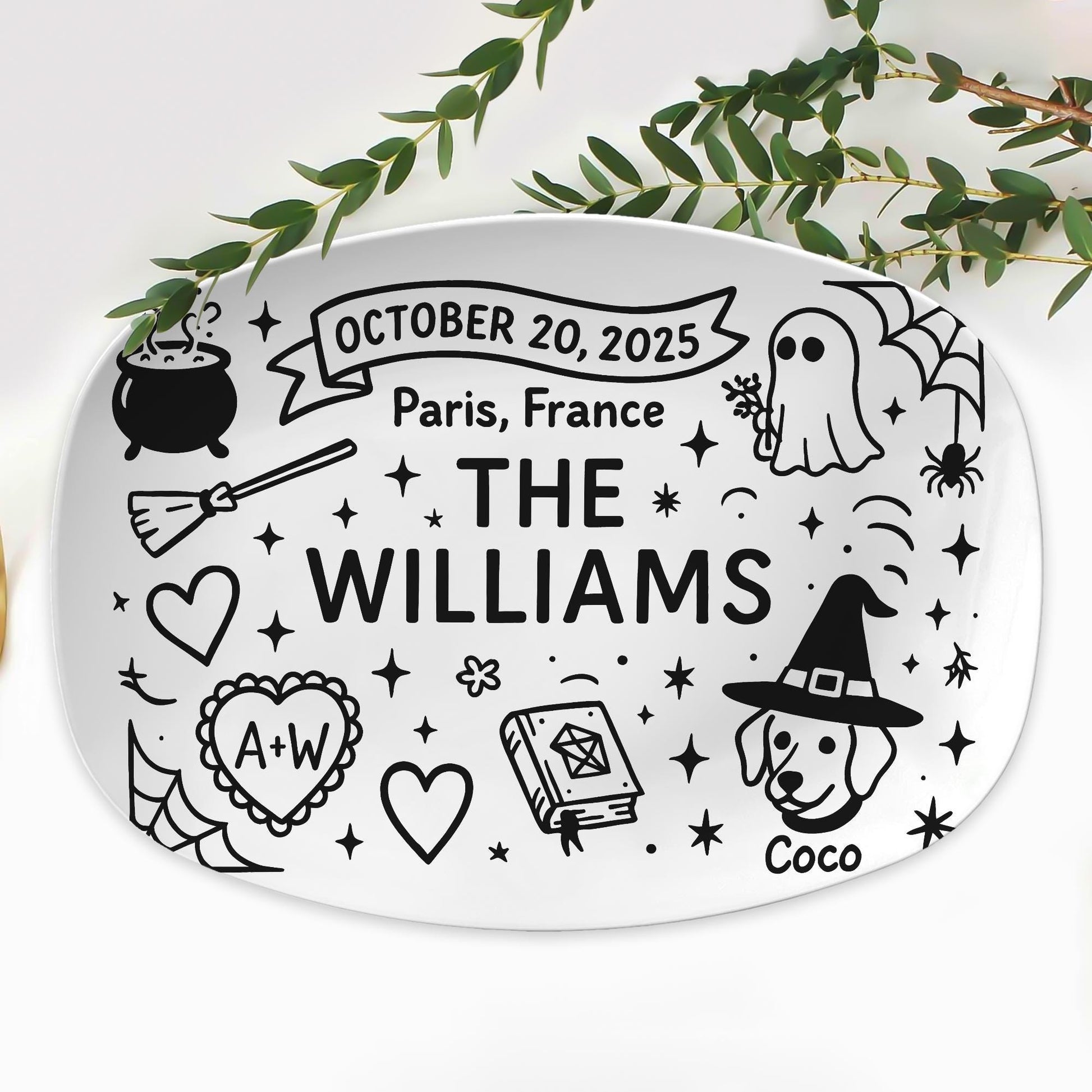 Custom Halloween Wedding Platter – Personalized Fall Wedding Serving Tray – Spooky Engagement Gift – Witchy Bridal Keepsake Dish, DECOR ONLY