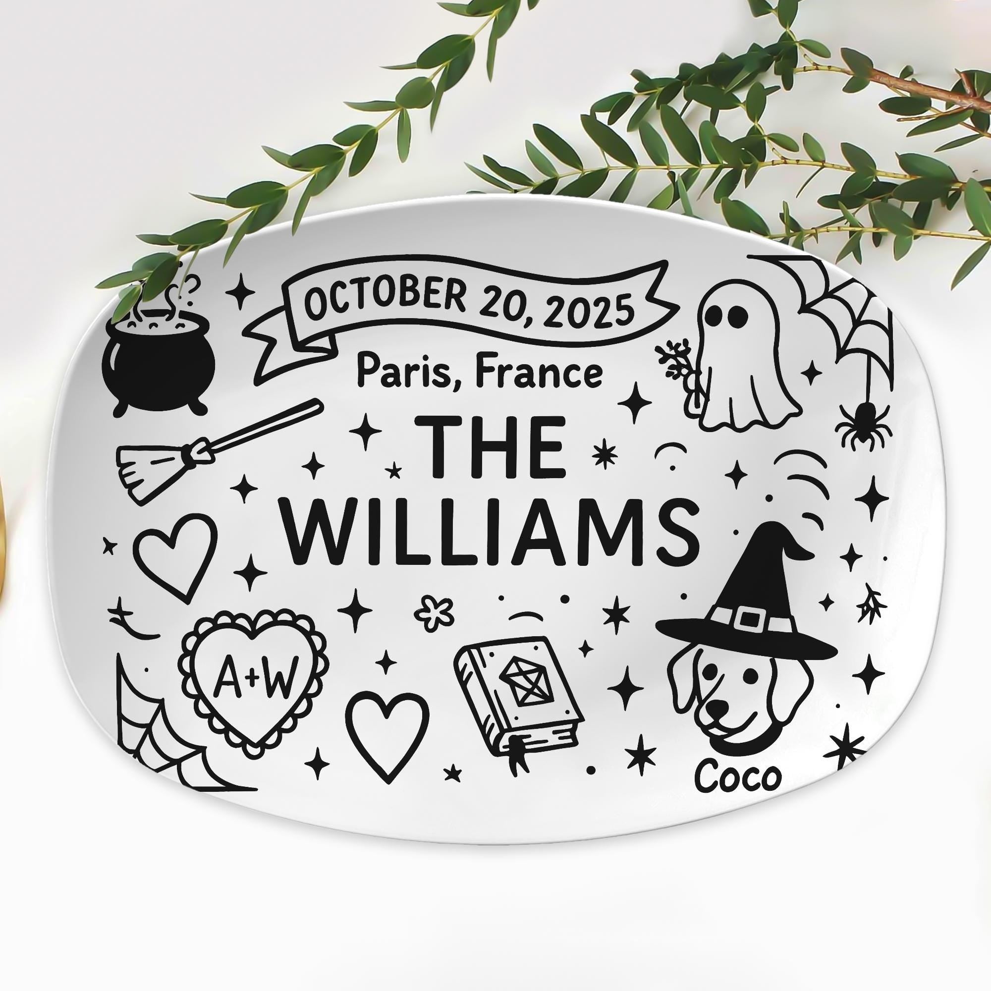 Custom Halloween Wedding Platter – Personalized Fall Wedding Serving Tray – Spooky Engagement Gift – Witchy Bridal Keepsake Dish, DECOR ONLY