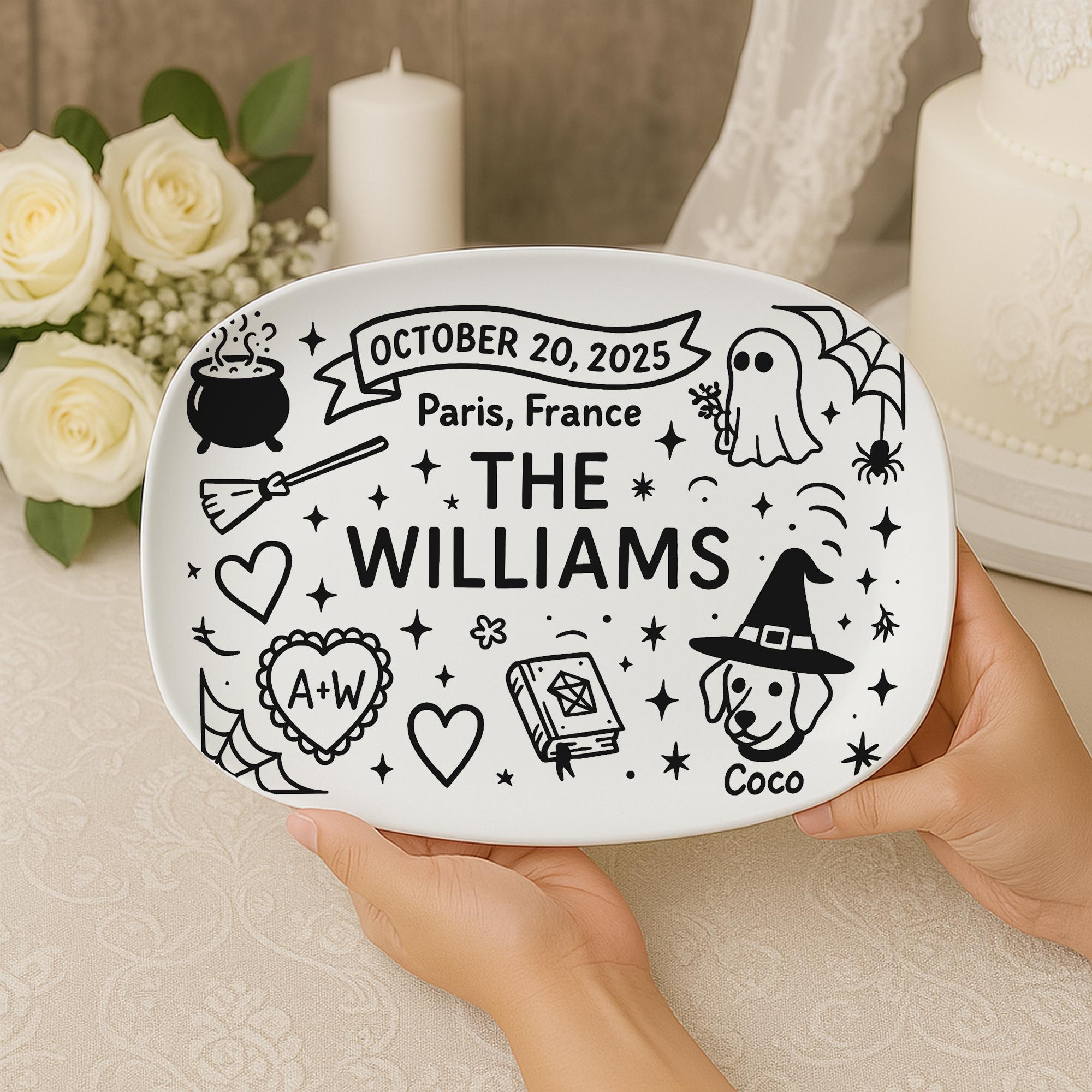 Custom Halloween Wedding Platter – Personalized Fall Wedding Serving Tray – Spooky Engagement Gift – Witchy Bridal Keepsake Dish, DECOR ONLY