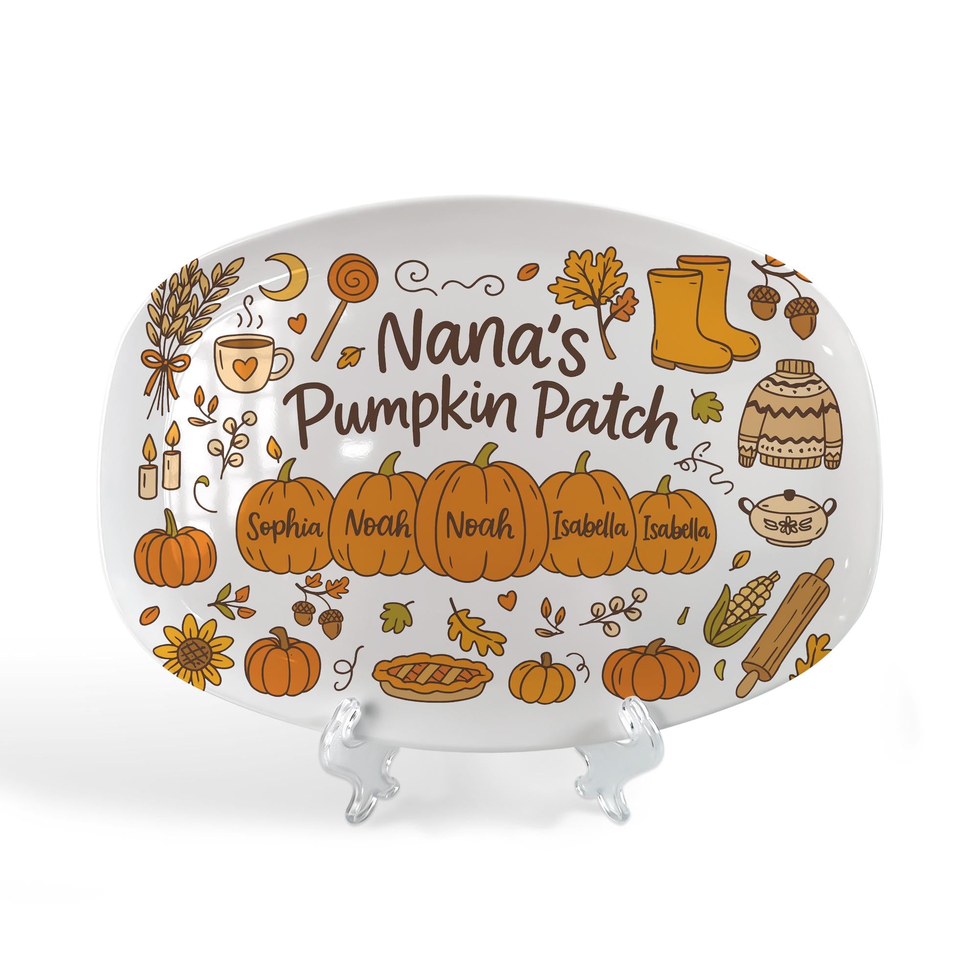 Custom Nana’s Pumpkin Patch Platter – Personalized Autumn Grandma Serving Tray – Fall Family Name Gift – Thanksgiving Kitchen DECOR only