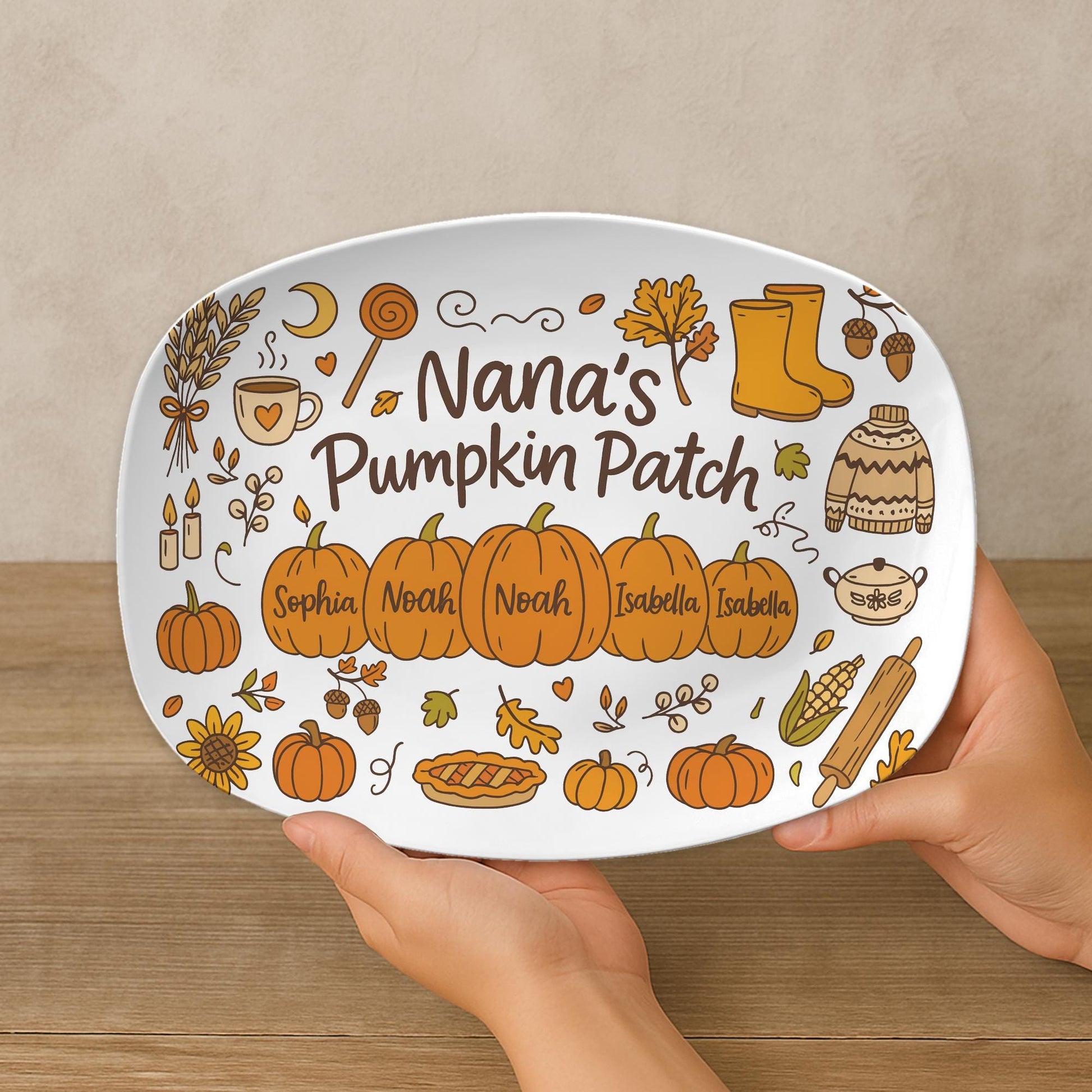 Custom Nana’s Pumpkin Patch Platter – Personalized Autumn Grandma Serving Tray – Fall Family Name Gift – Thanksgiving Kitchen DECOR only