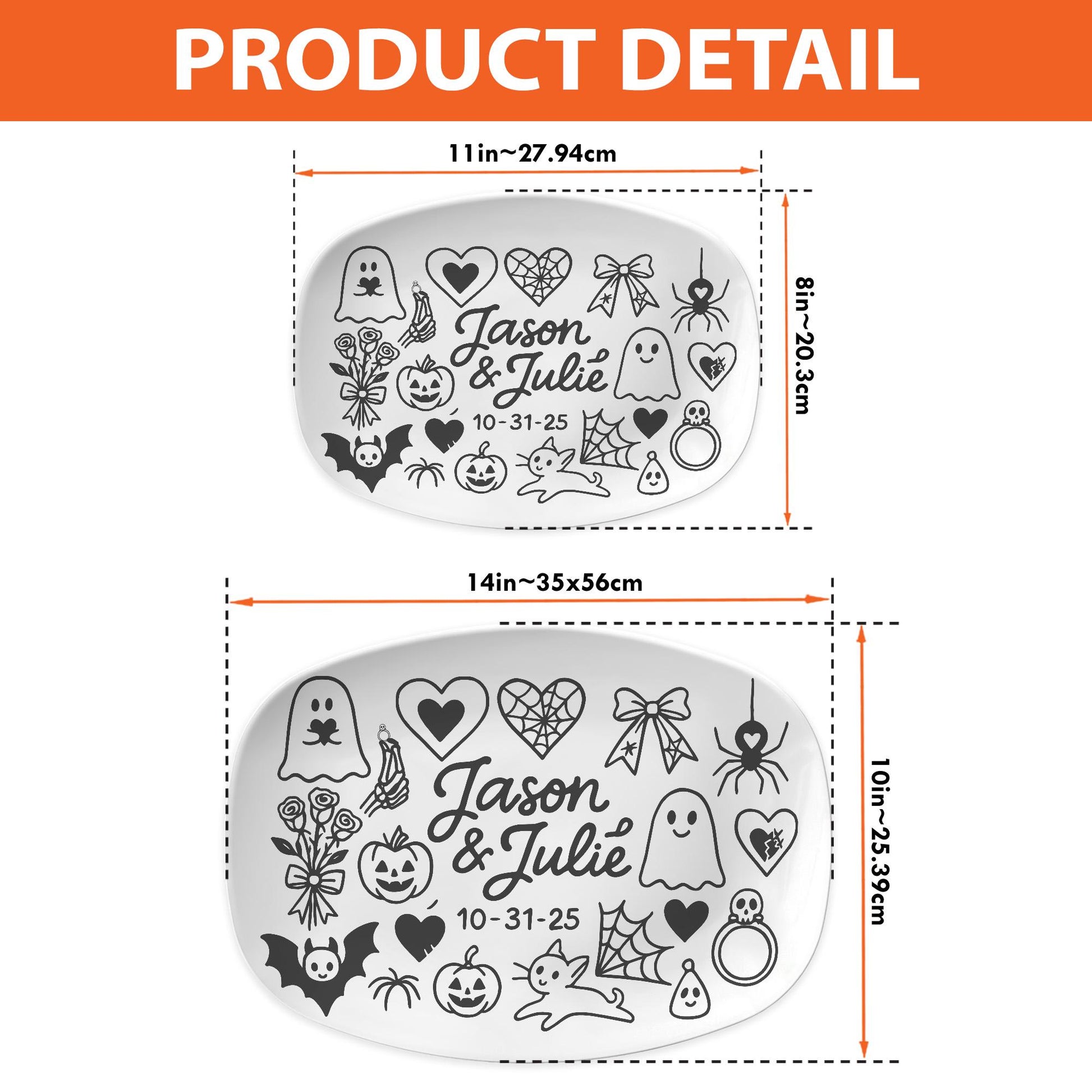 Custom Halloween Wedding Platter | Gothic Couple Gift with Names & Date | Spooky Marriage Keepsake Dish | Ghost Pumpkin Love- DECOR only