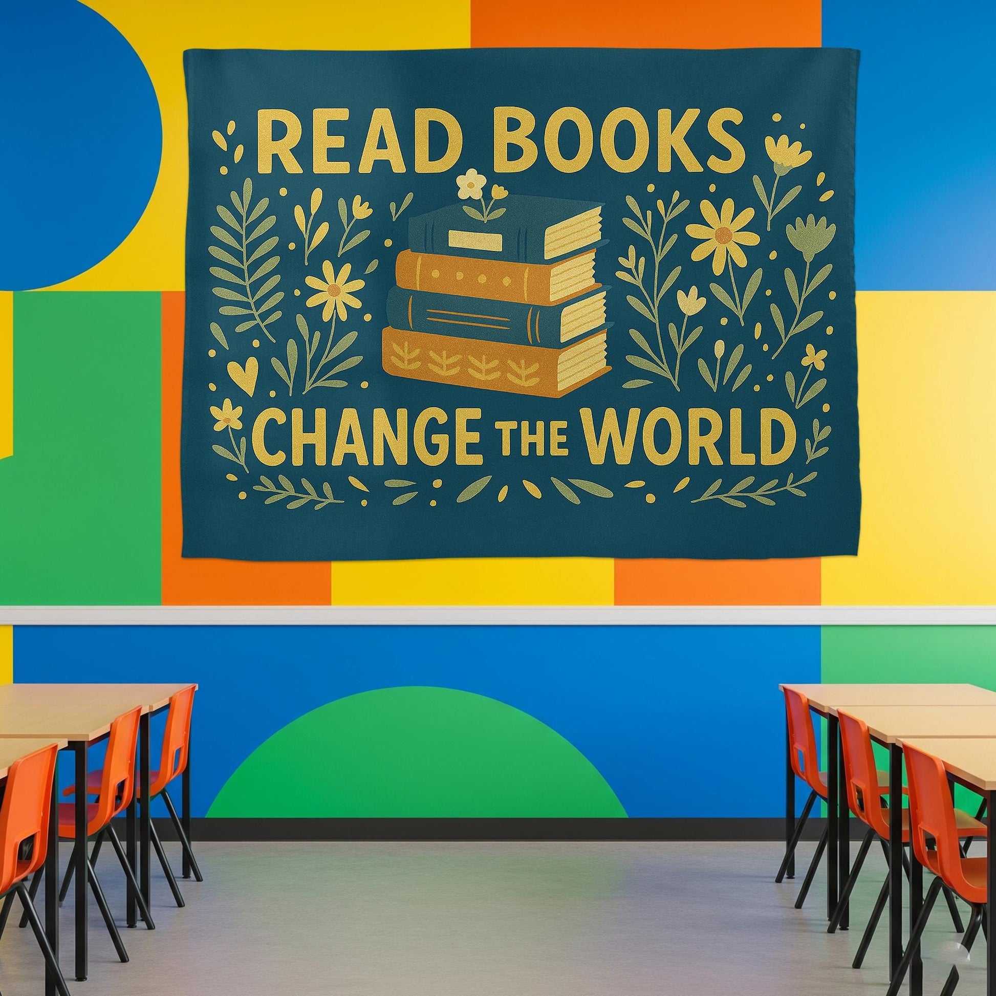 Read Books Change the World Tapestry | Inspirational Book Lover Wall Art | Library Classroom Decor | Cozy Literary Reading Banner