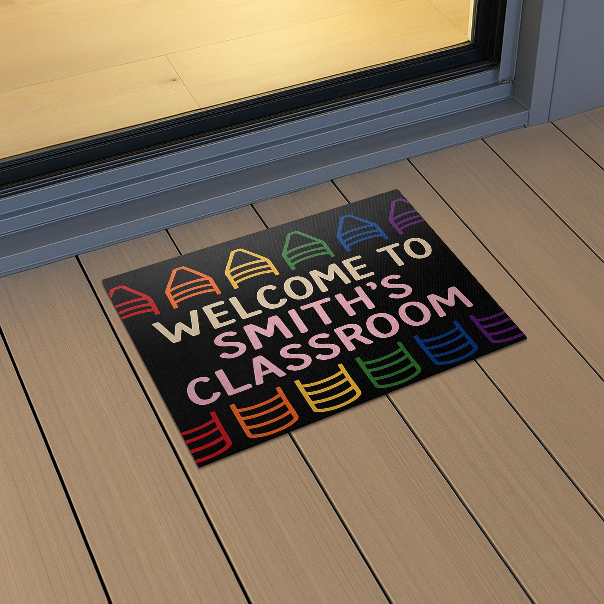 Welcome Doormat for Teacher Classroom, Personalized Teacher Rug, Rainbow Chair Mat, Custom School Door Mat, Teacher Gift
