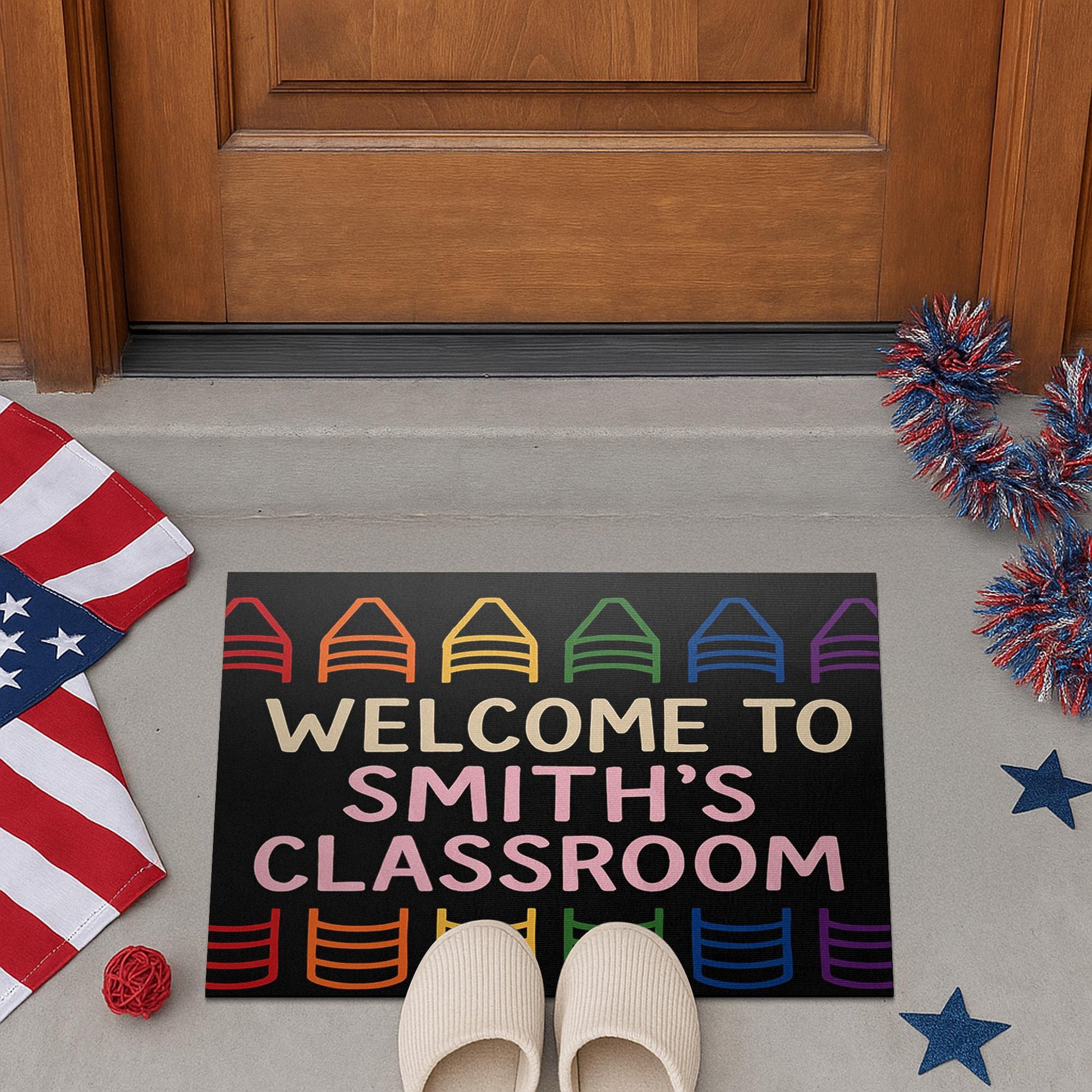 Welcome Doormat for Teacher Classroom, Personalized Teacher Rug, Rainbow Chair Mat, Custom School Door Mat, Teacher Gift