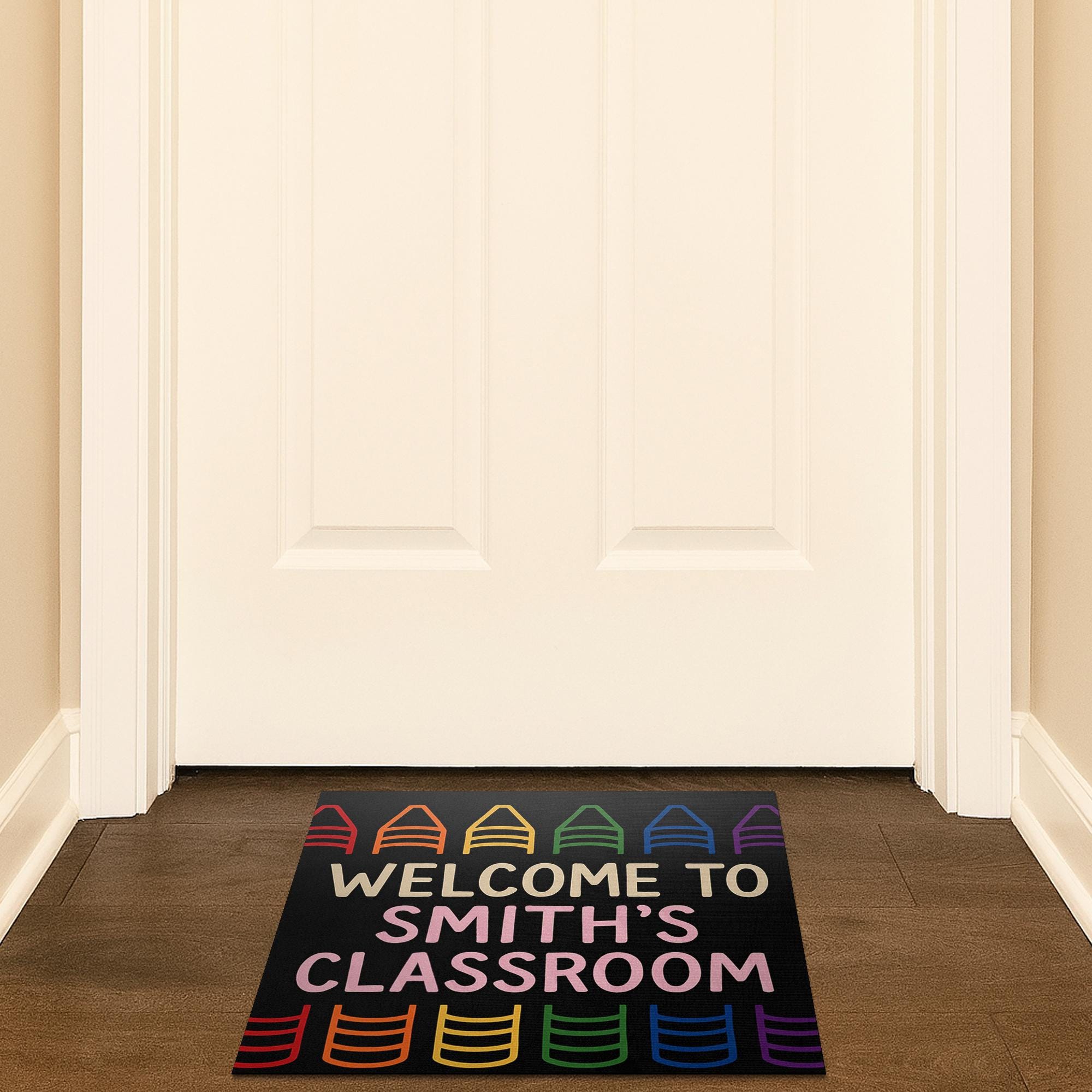 Welcome Doormat for Teacher Classroom, Personalized Teacher Rug, Rainbow Chair Mat, Custom School Door Mat, Teacher Gift