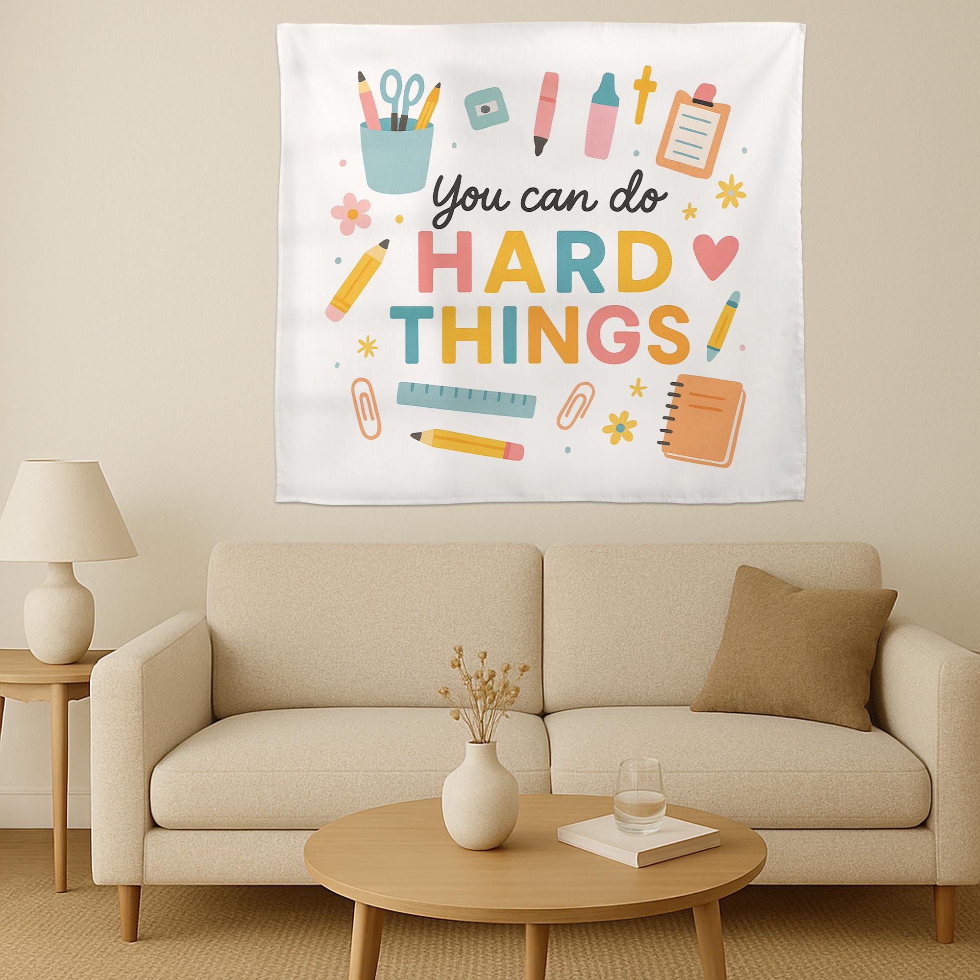 You Can Do Hard Things Classroom Tapestry, Motivational Teacher Wall Decor, Positive Quote Banner, School Office Poster Sign