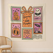 Halloween Pregnancy Announcement Tapestry – Growing a Little Pumpkin Wall Hanging – Spooky Baby Reveal Party Decor