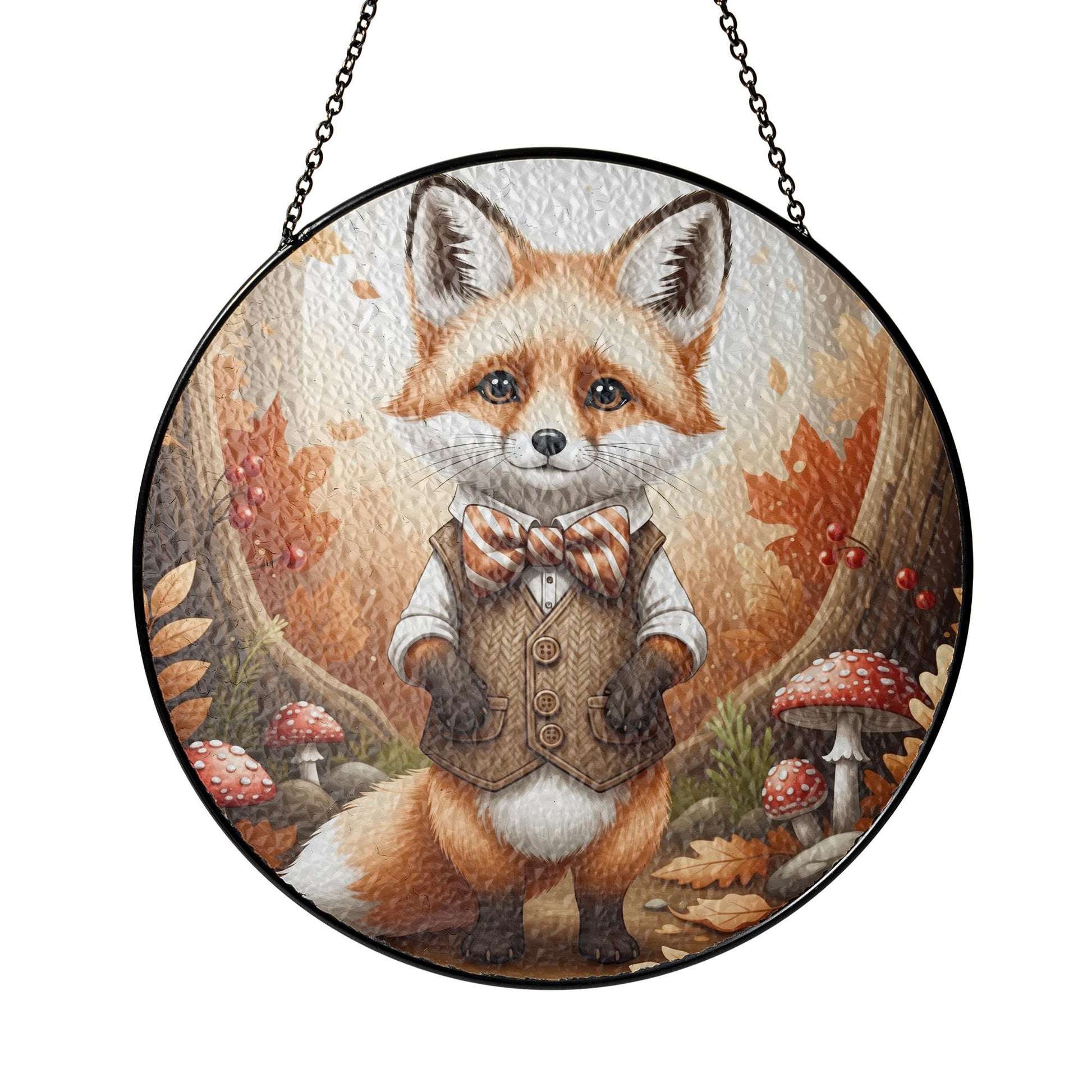 Glass Fox Sun Catcher, Fox in Autumn Forest Window Hanging, Handmade Fall Nature Decor, Elegant Woodland Gift, Home Decor Gift For Mom, Her