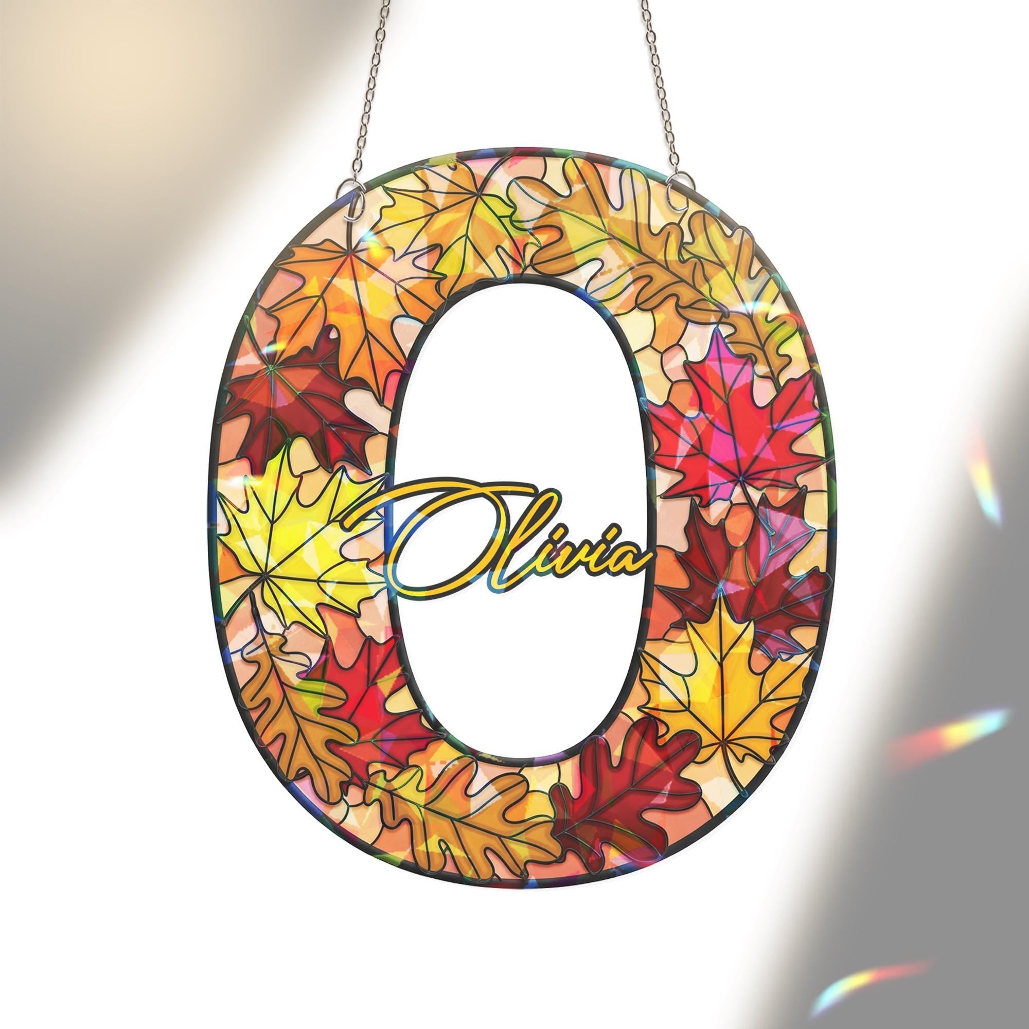Custom Name & Letter Acrylic Suncatcher, Cute Suncatcher Autumn Leaf Monogram, Personalized Window Hanging Gift, Custom Cute Gift