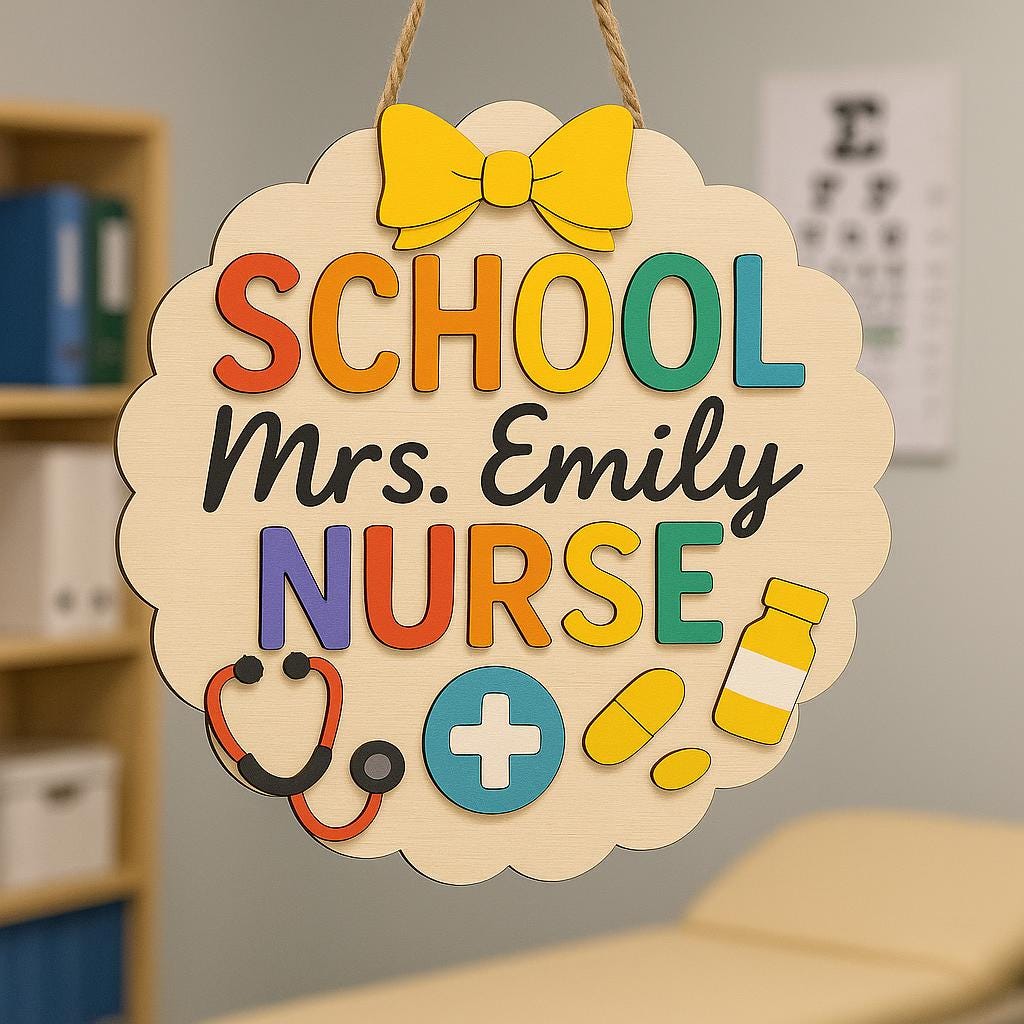 Custom School Nurse Door Sign – Personalized Nurse Office Sign – Nurse Name Plaque with Medical Icons – Back to School Nurse Gift