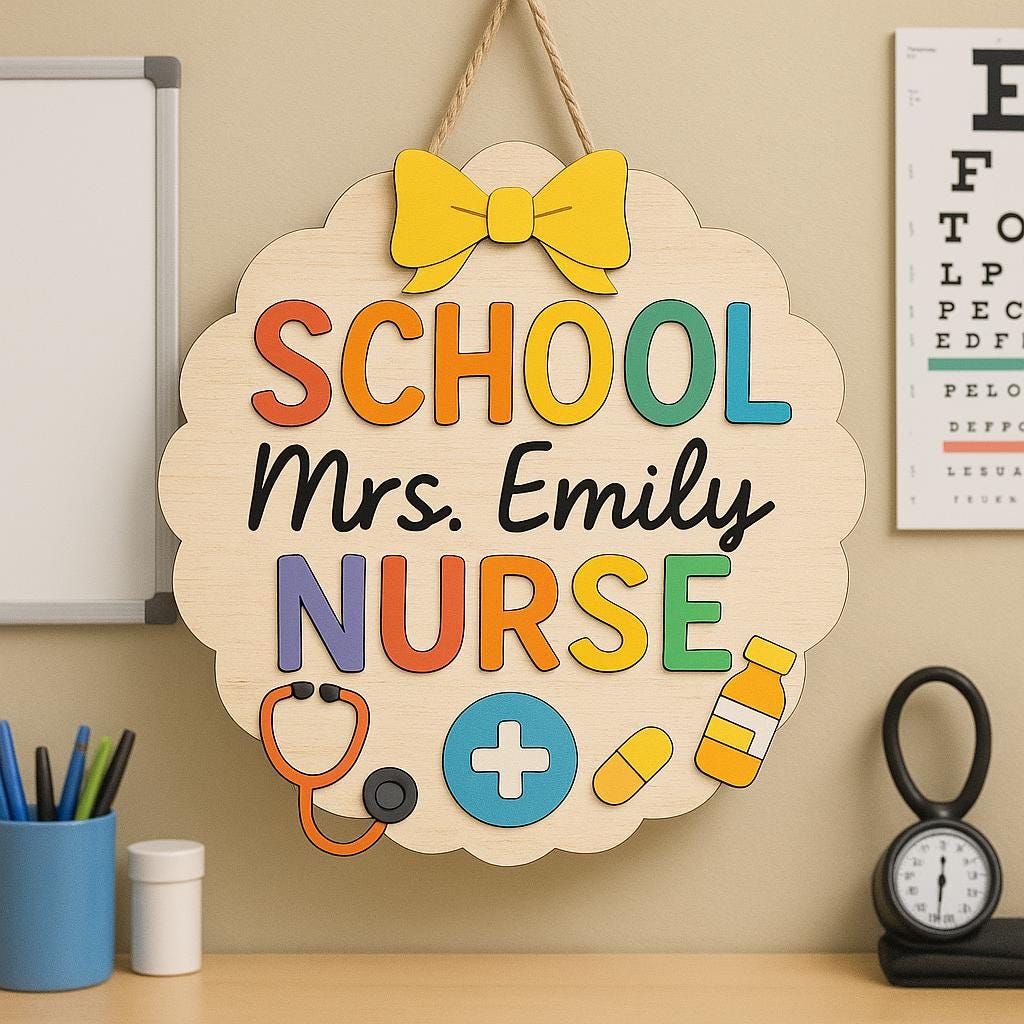 Custom School Nurse Door Sign – Personalized Nurse Office Sign – Nurse Name Plaque with Medical Icons – Back to School Nurse Gift