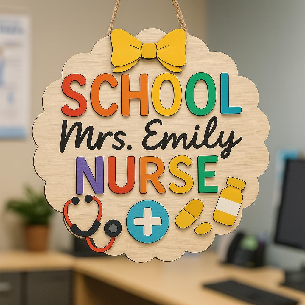 Custom School Nurse Door Sign – Personalized Nurse Office Sign – Nurse Name Plaque with Medical Icons – Back to School Nurse Gift
