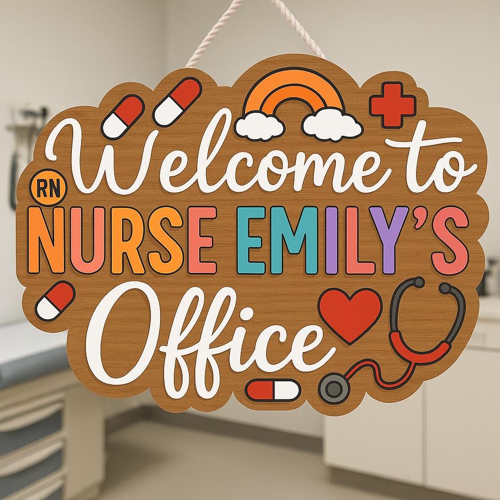 Personalized Nurse Office Sign – Welcome Door Sign with Name – Cute RN Decor with Medical Icons – Custom Nurse Gift for Clinic or School