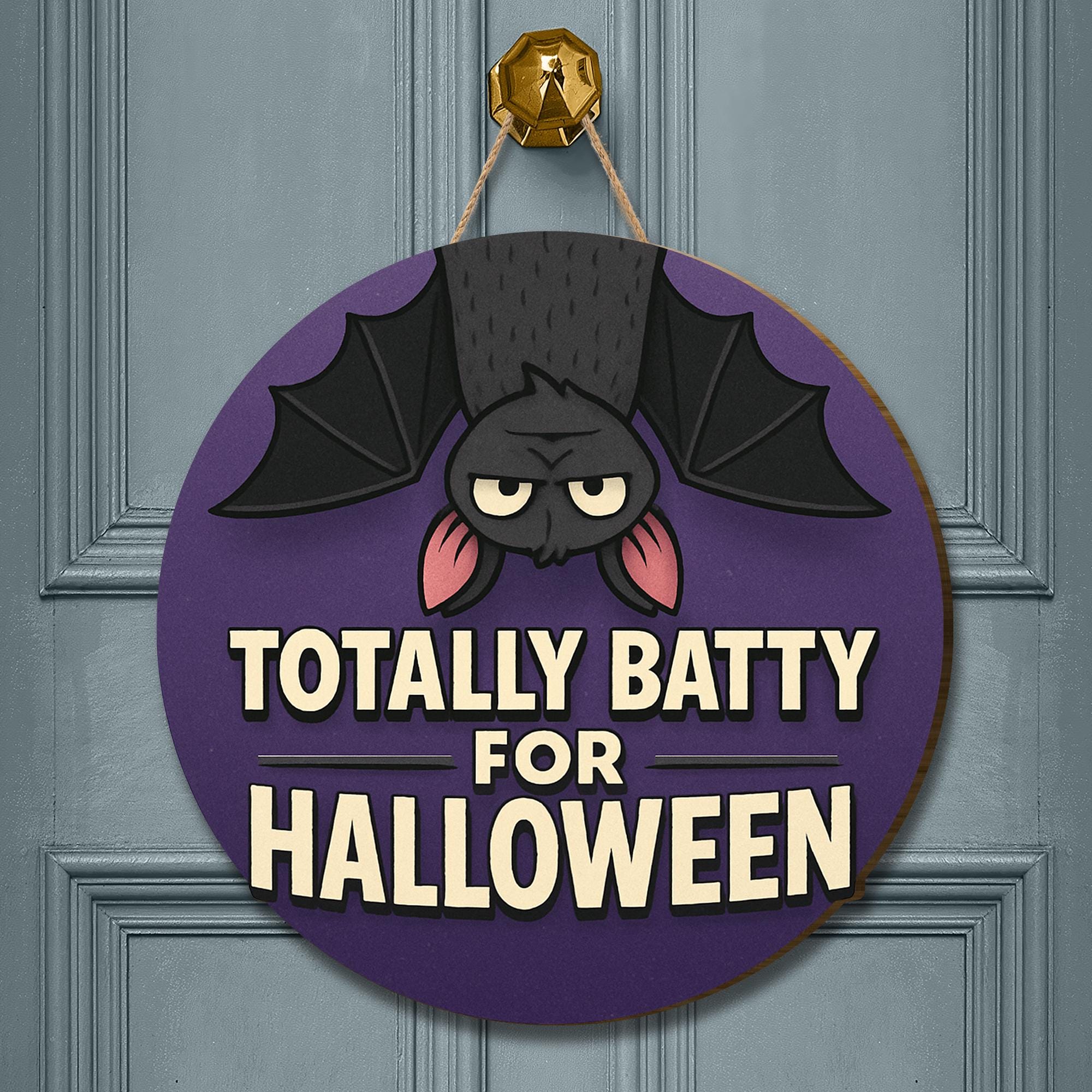 Totally Batty for Halloween Door Sign – Funny Bat Halloween Decor – Cute Round Hanging Sign for Front Door or Porch