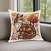 Autumn Fox Throw Pillow – Fall Forest Animal Decorative Cushion – Woodland Leaves and Fox Art for Cozy Rustic Home Decor