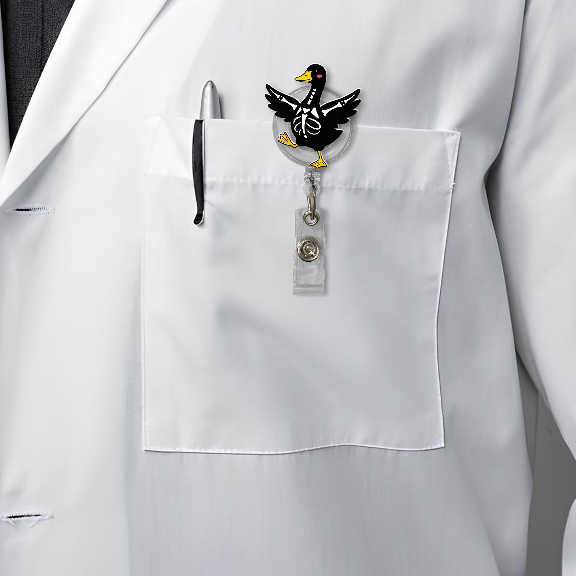 Skeleton Goose Badge Reel – Cute Black Goose with Skeleton Bones, Funny Nurse ID Holder & Medical Badge Clip, Halloween Goose Gift