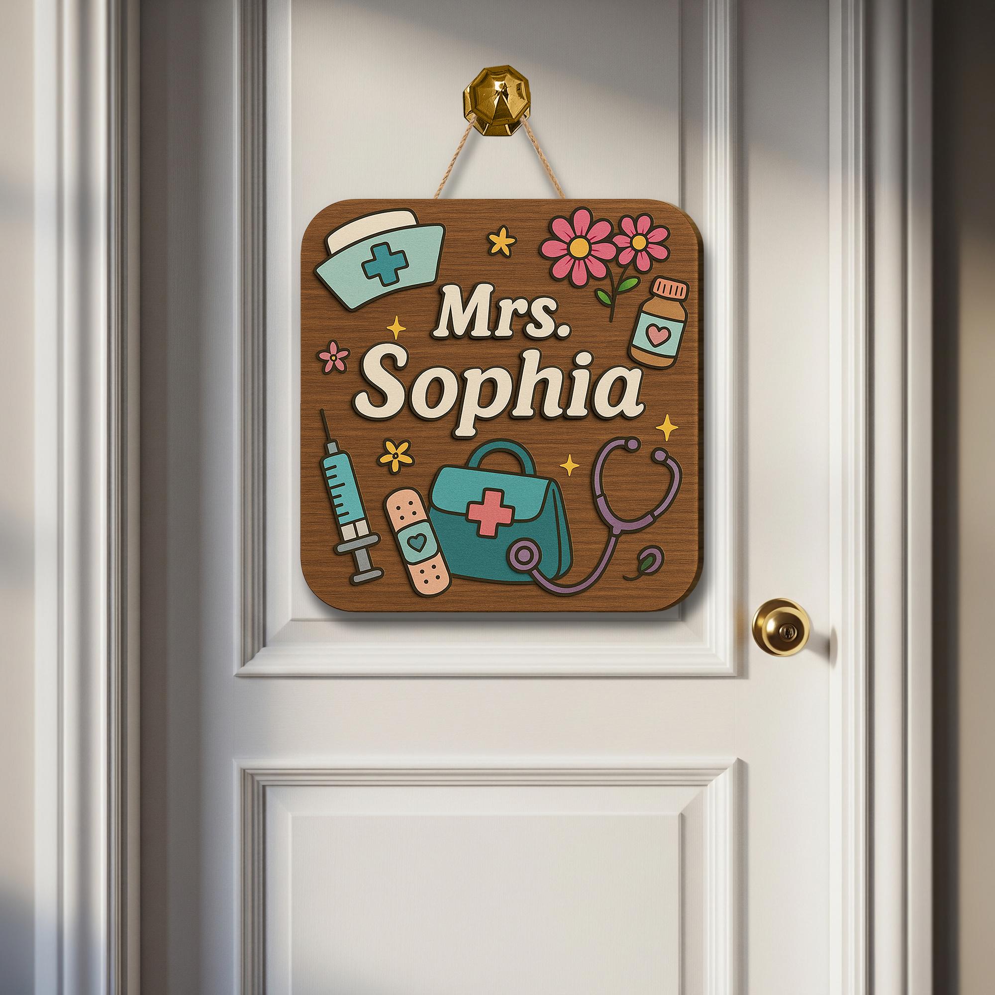 Personalized Nurse Door Sign – Custom Medical Office Plaque – Cute Nurse Name Sign with Flowers & Icons – Nurse Appreciation Gift Decor