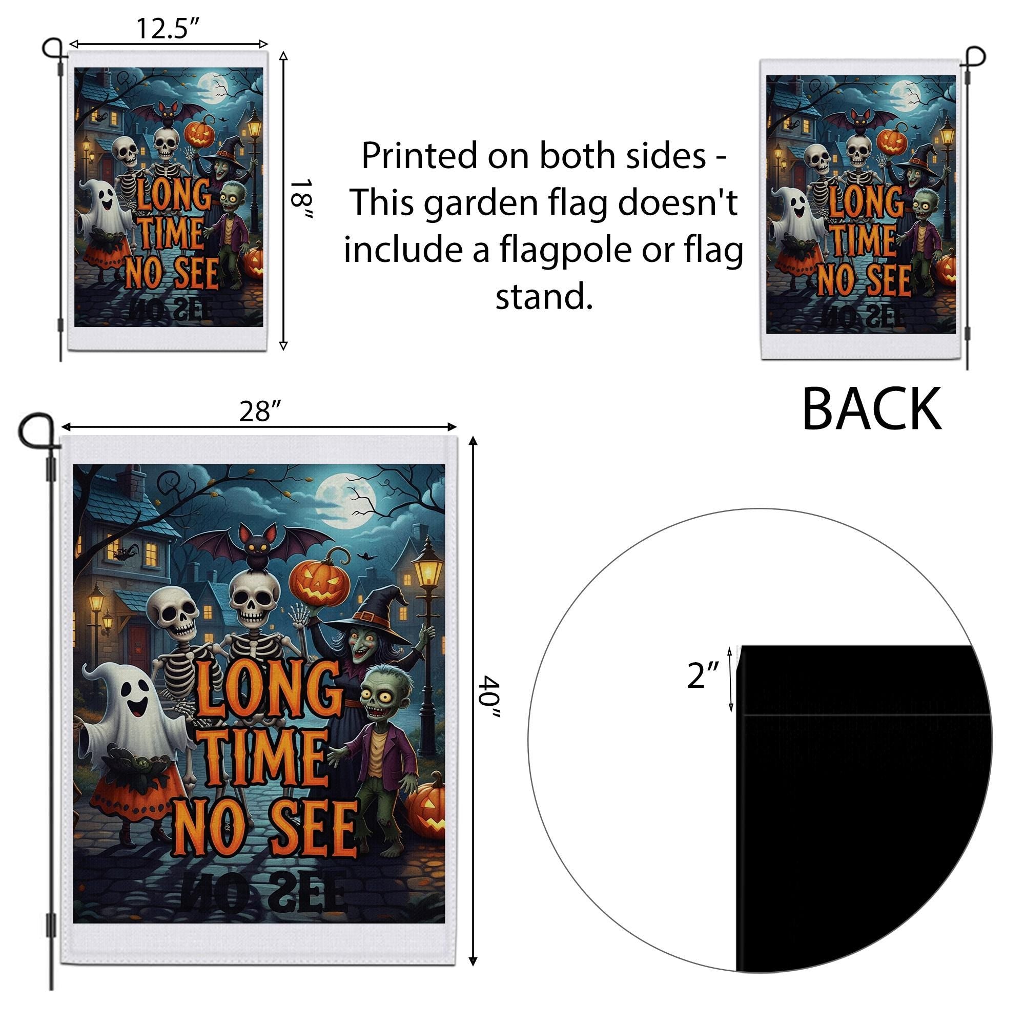 Halloween “Long Time No See” Skeleton Ghost Zombie Garden Flag – Funny Spooky Trick‑or‑Treat Yard Decoration