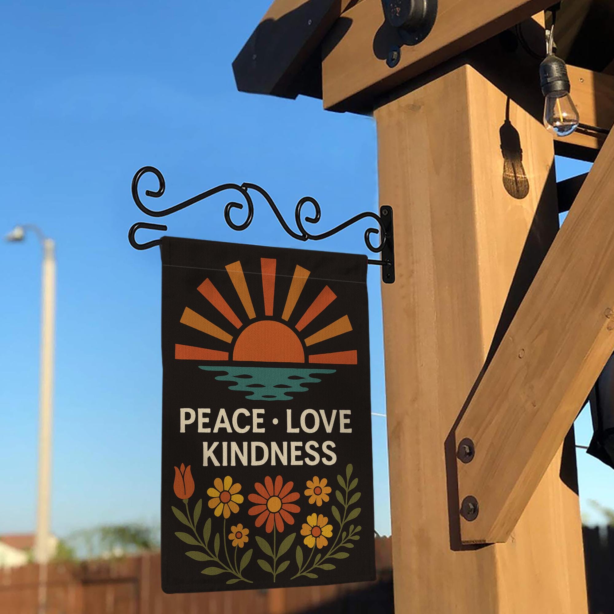 Peace Love Kindness Garden Flag, Boho Sunset Floral Yard Decor, Inspirational Outdoor Sign, Positive Vibes Porch Banner