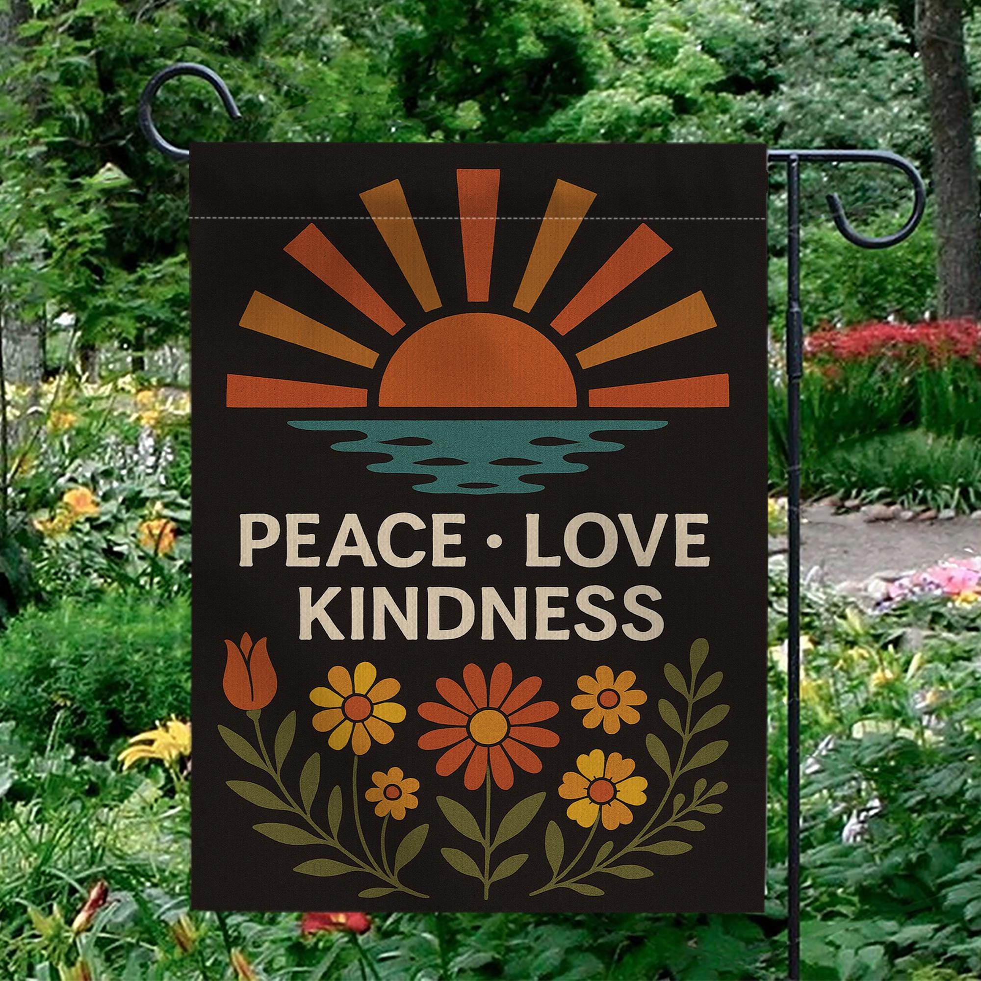 Peace Love Kindness Garden Flag, Boho Sunset Floral Yard Decor, Inspirational Outdoor Sign, Positive Vibes Porch Banner