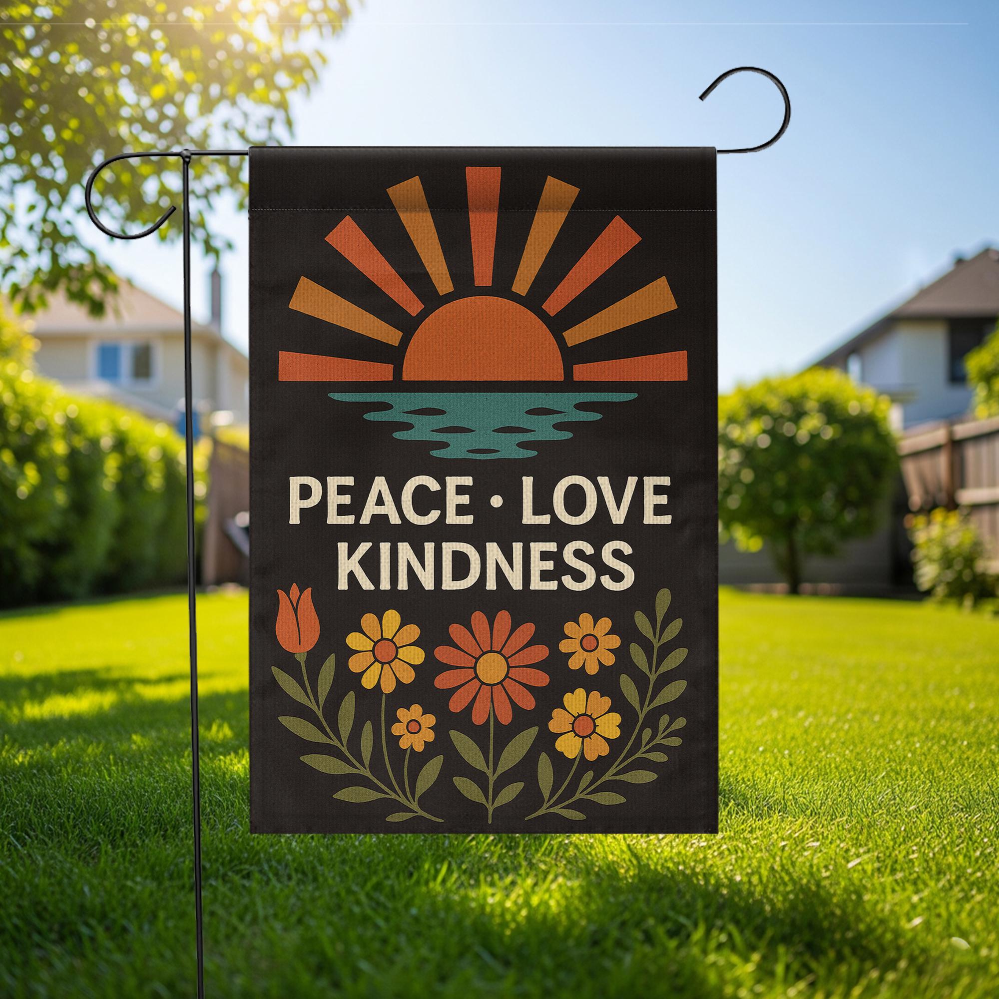 Peace Love Kindness Garden Flag, Boho Sunset Floral Yard Decor, Inspirational Outdoor Sign, Positive Vibes Porch Banner