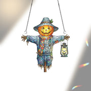 Holographic Scarecrow Pumpkin Window Hanging – Halloween Prism Sun Catcher, Autumn Harvest Decor, Lantern Fall Home Art