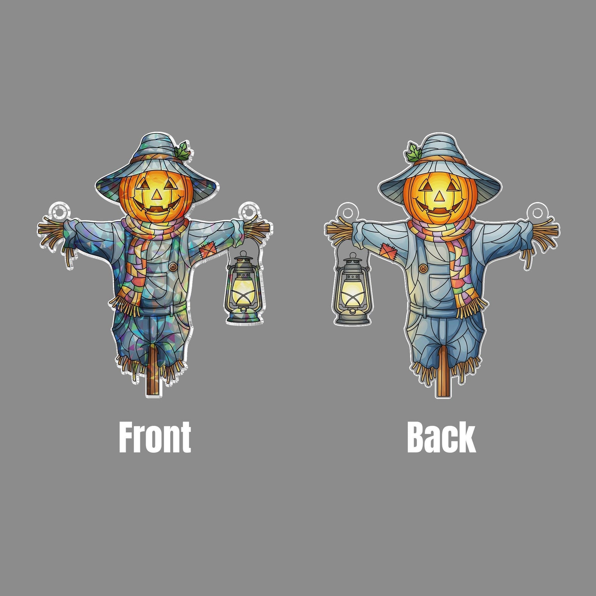 Holographic Scarecrow Pumpkin Window Hanging – Halloween Prism Sun Catcher, Autumn Harvest Decor, Lantern Fall Home Art