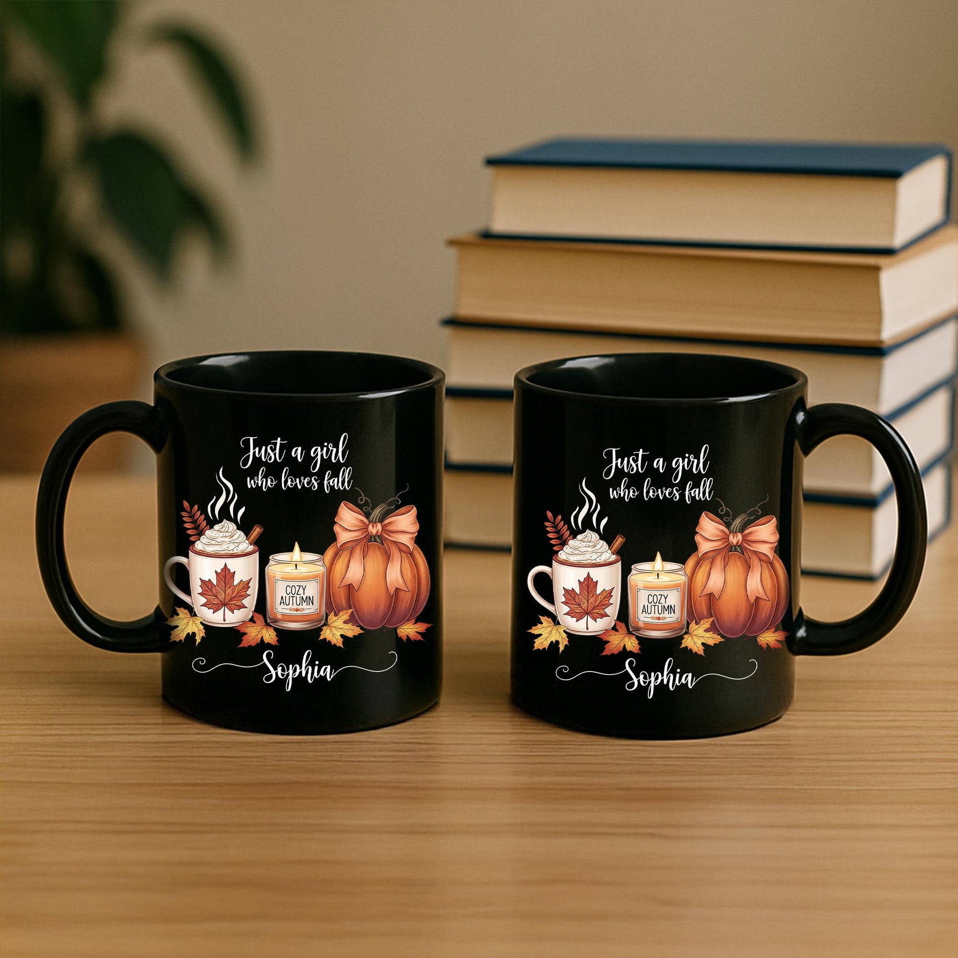 Personalized Fall Mug, Custom Name Autumn Coffee Cup, Just a Girl Who Loves Fall Gift, Cozy Pumpkin Latte Mug, Thanksgiving Gift for Her