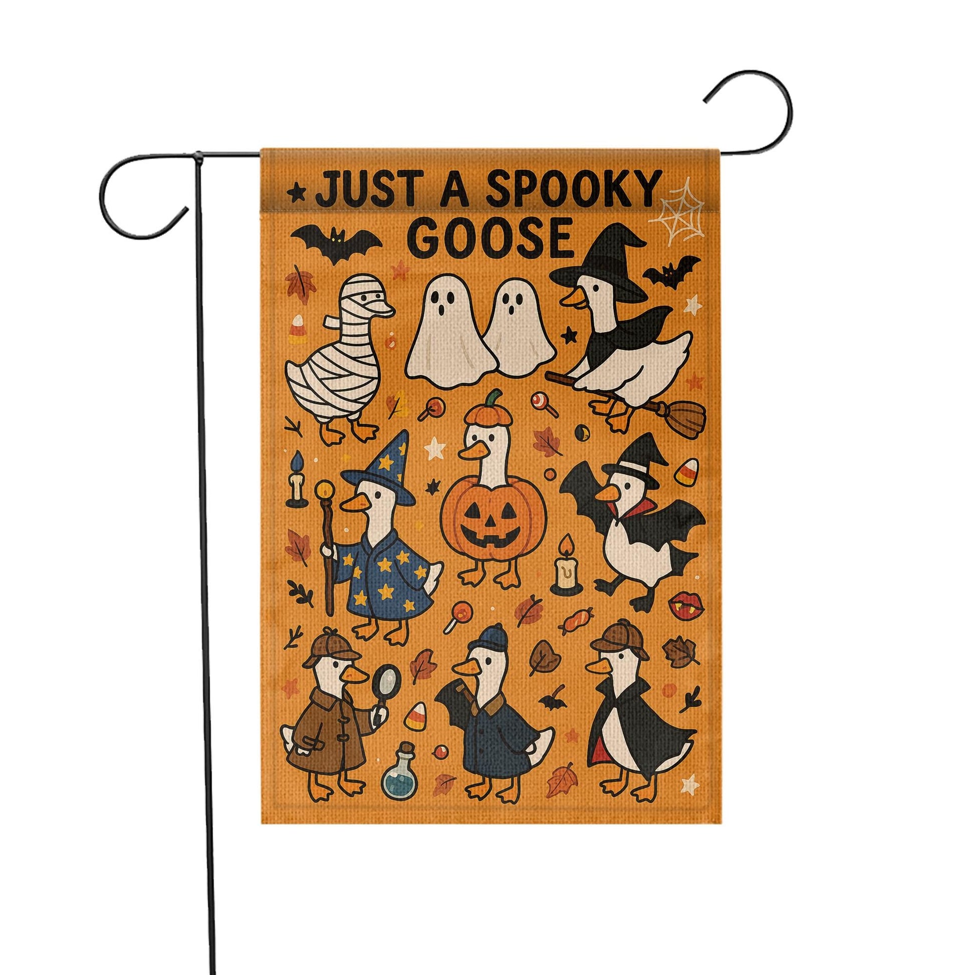Spooky Goose Halloween Garden Flag, Funny Fall Yard Decor, Witch Pumpkin Ghost Goose Outdoor Sign, Cute Autumn Porch Banner