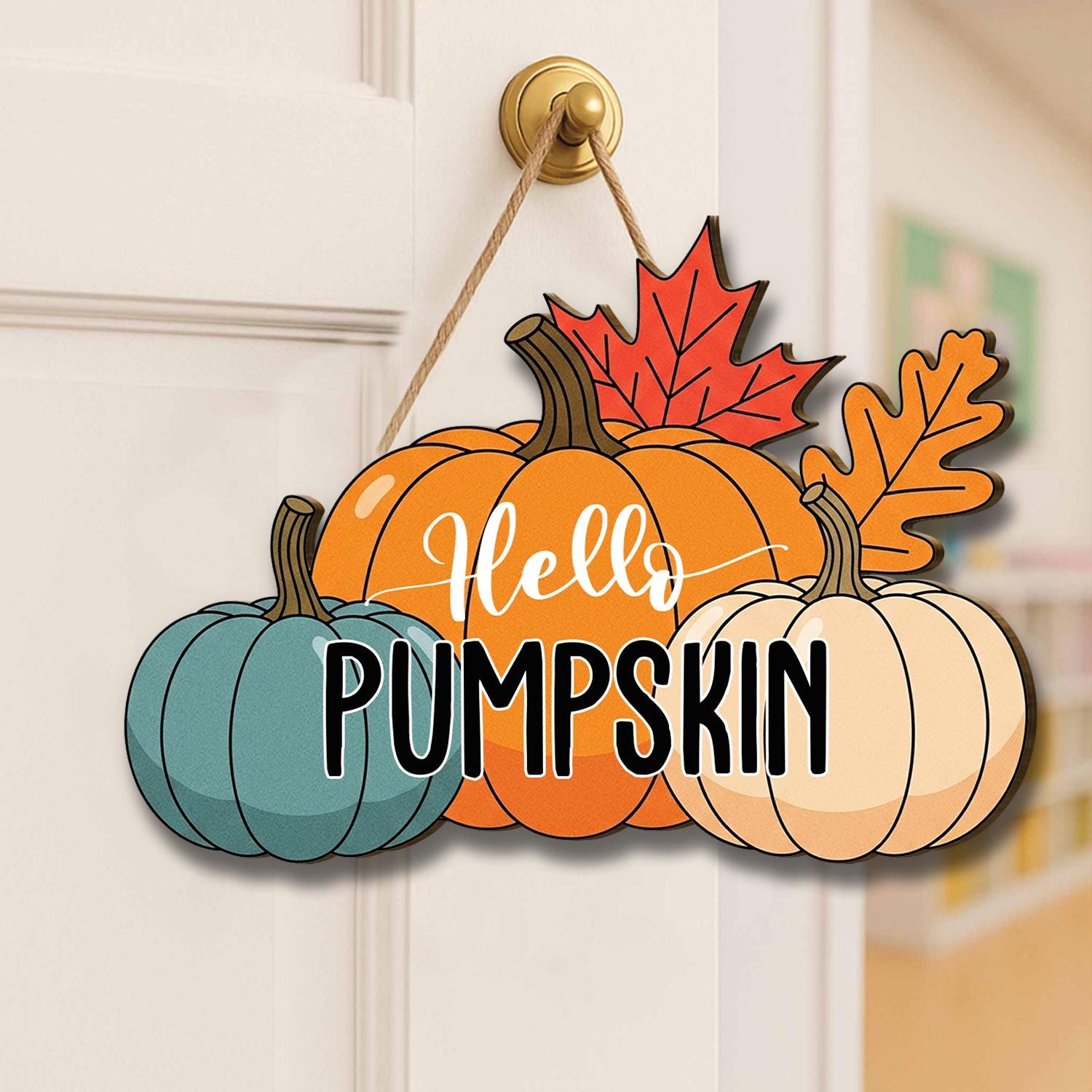 Hello Pumpkin Fall Door Sign, Autumn Decor, Halloween Door Hanger, Seasonal Pumpkin Wall Art, Thanksgiving Decoration, Fall Leaf Home Decor