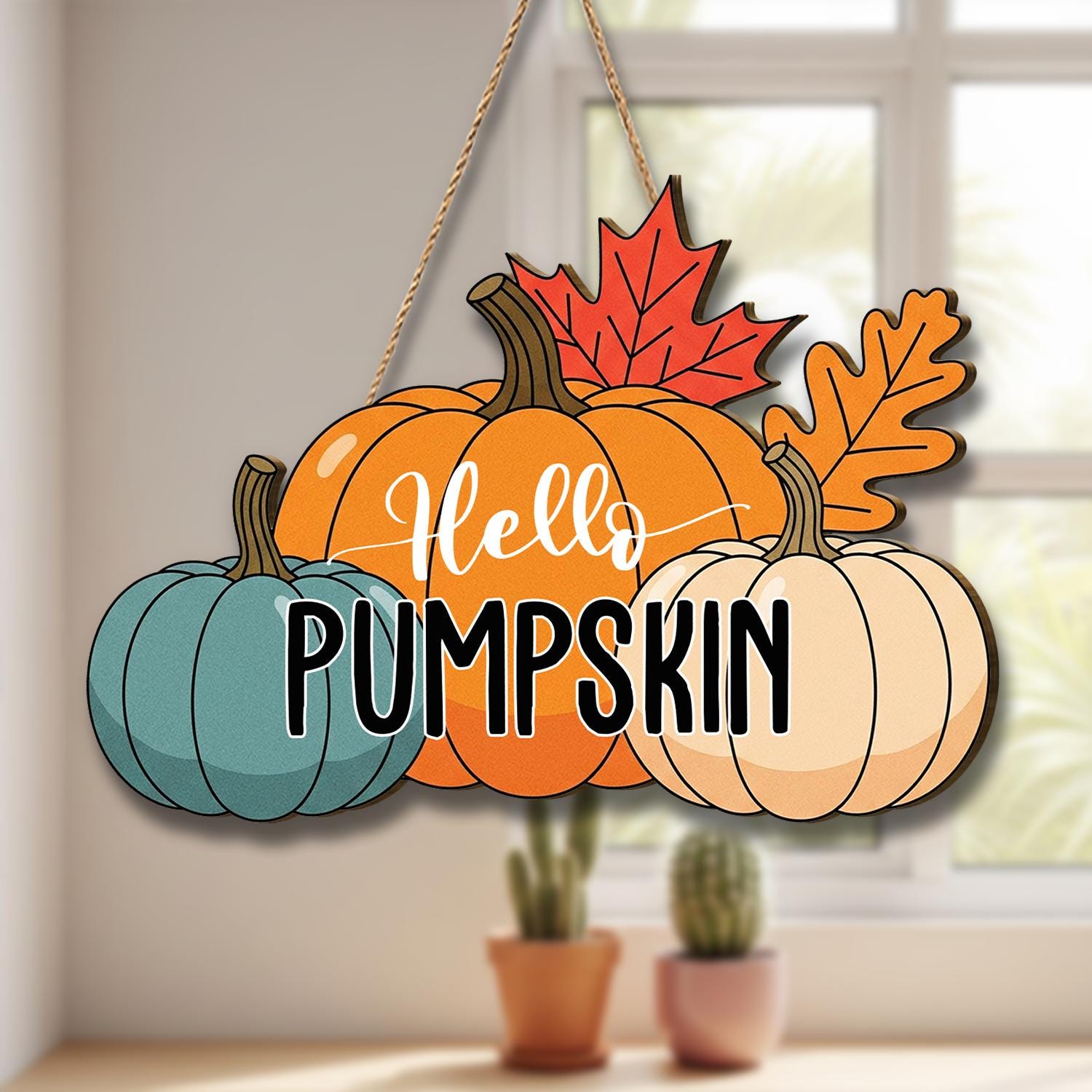 Hello Pumpkin Fall Door Sign, Autumn Decor, Halloween Door Hanger, Seasonal Pumpkin Wall Art, Thanksgiving Decoration, Fall Leaf Home Decor