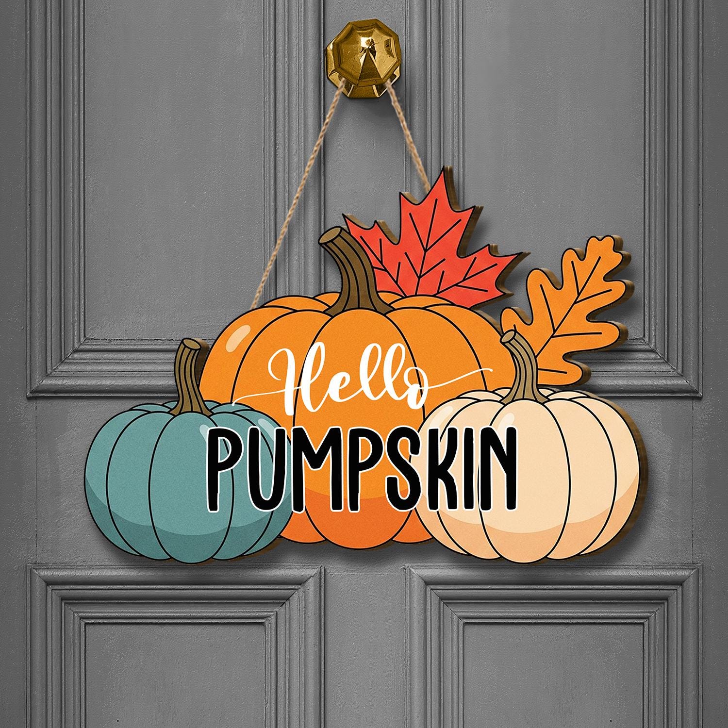 Hello Pumpkin Fall Door Sign, Autumn Decor, Halloween Door Hanger, Seasonal Pumpkin Wall Art, Thanksgiving Decoration, Fall Leaf Home Decor