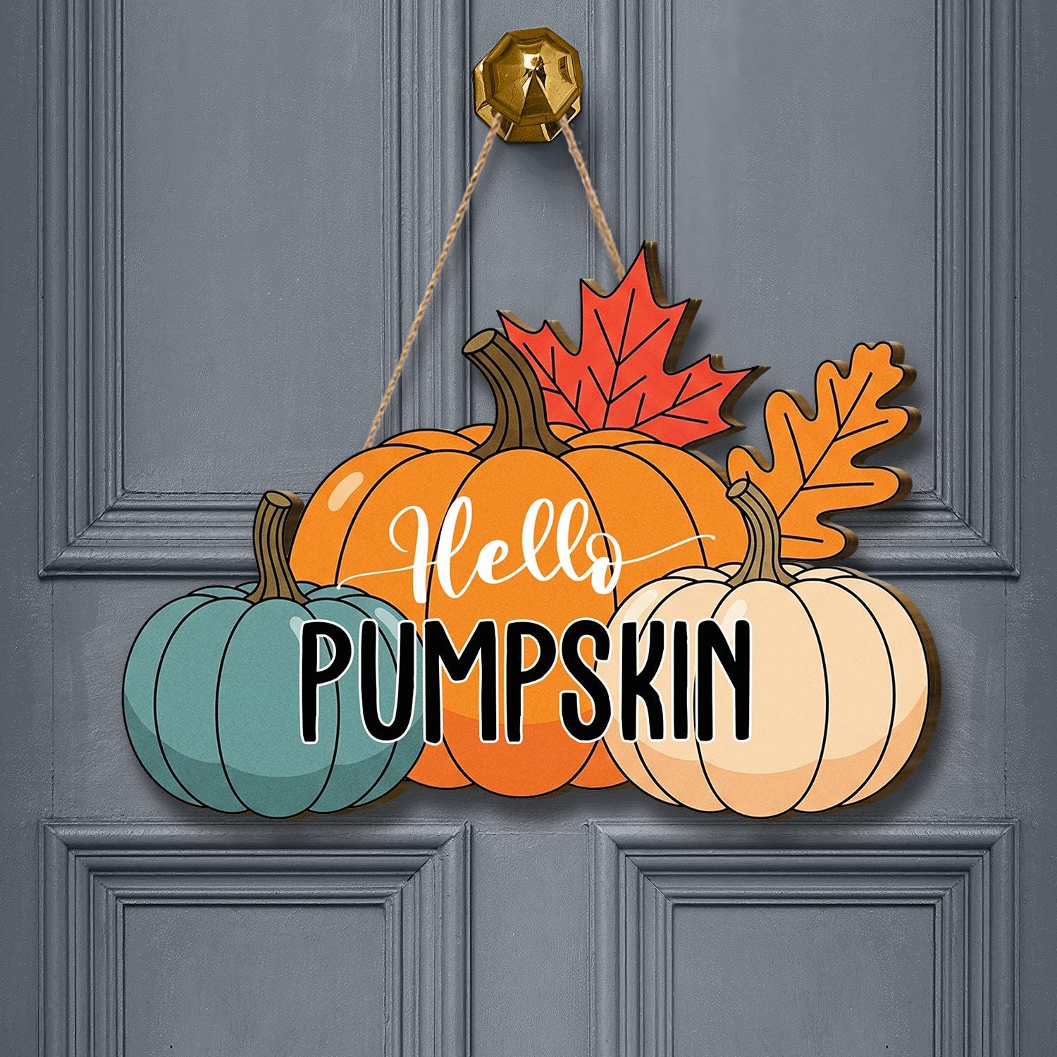 Hello Pumpkin Fall Door Sign, Autumn Decor, Halloween Door Hanger, Seasonal Pumpkin Wall Art, Thanksgiving Decoration, Fall Leaf Home Decor