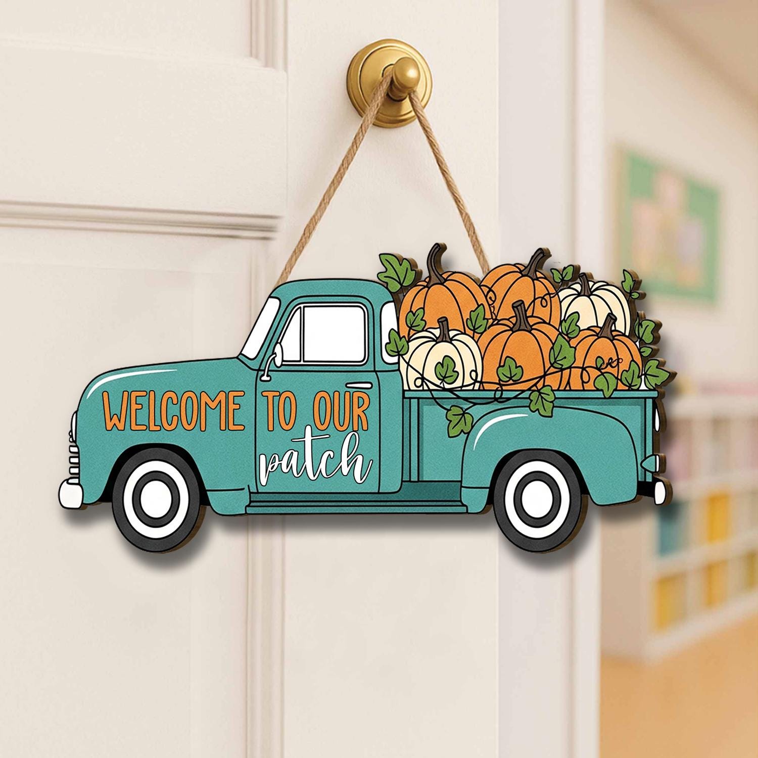 Pumpkin Truck Fall Decor, Autumn Welcome Sign, Rustic Door Hanger, Farmhouse Pumpkin Patch Decoration, Harvest Fall Wall Art